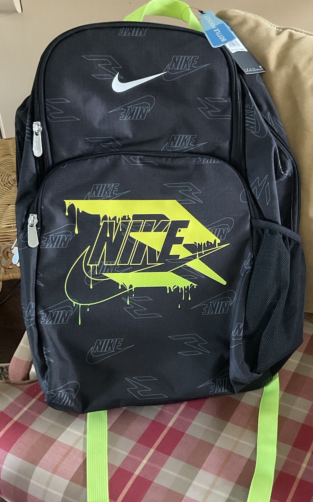NEW Nike 3BRAND Graphic Backpack Black/Volt 30L Bottle Holder & Pockets Ret $55