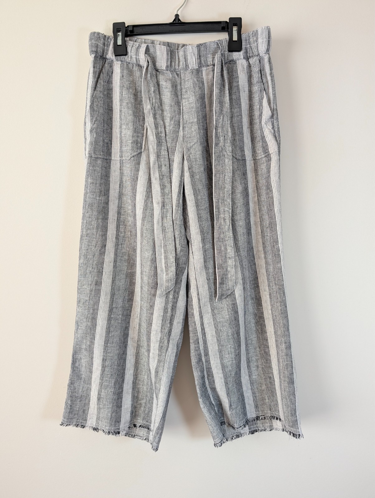 Caslon Linen Blend Crop Pants XS Gray Stripe Wide Leg Pull‑On Casual Lightweight