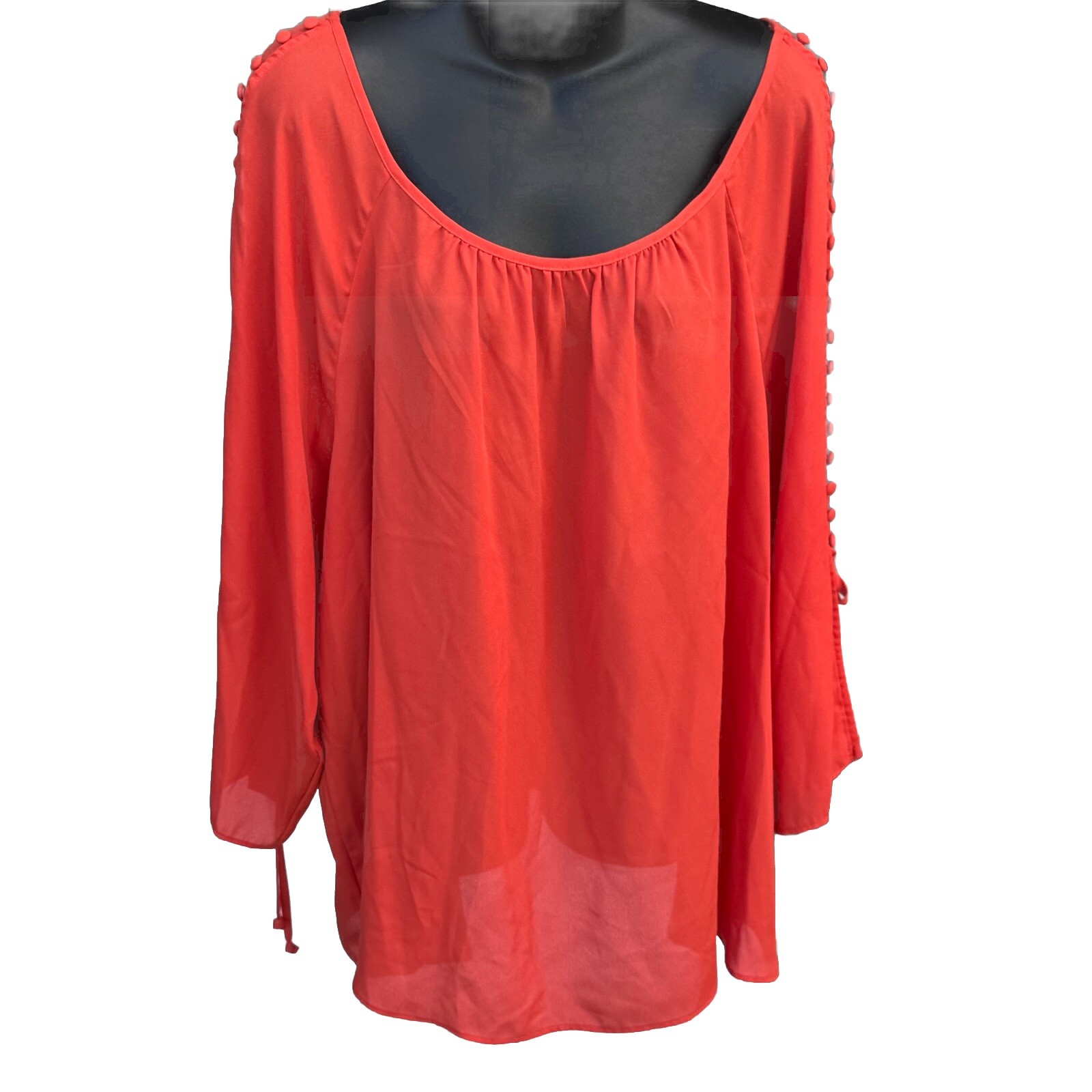 Zac Rachel Top Women’s Sz 3X Semi Sheer Flouncy 3/4 Sleeves Scoop Neck