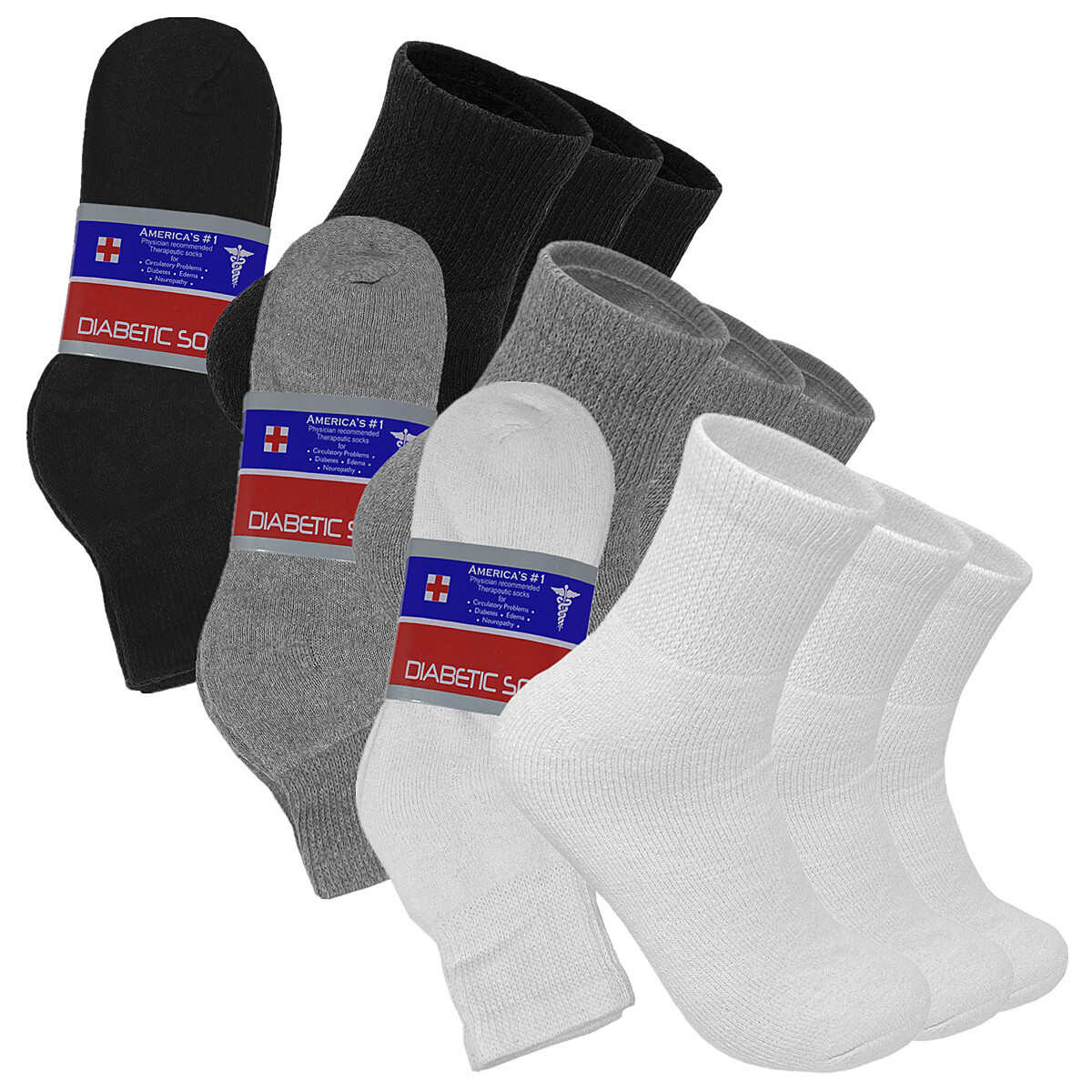 3,6,12 Pairs Diabetic Crew Circulatory Socks Health Women Cotton 9 10-15