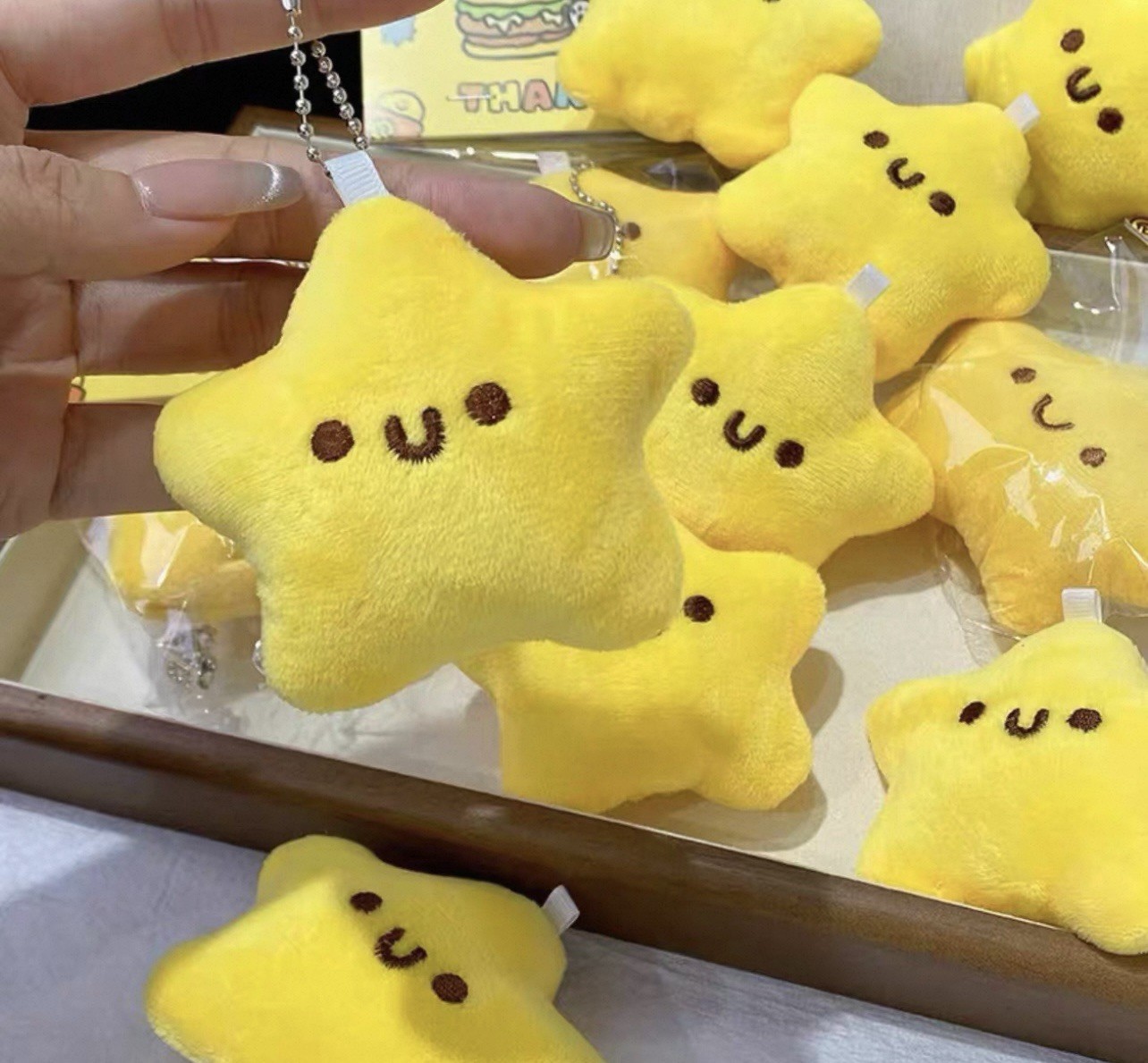 Cute Lucky Star Plush Keychain Bag Charm Stuffed Toy Backpack Kids Party Favors