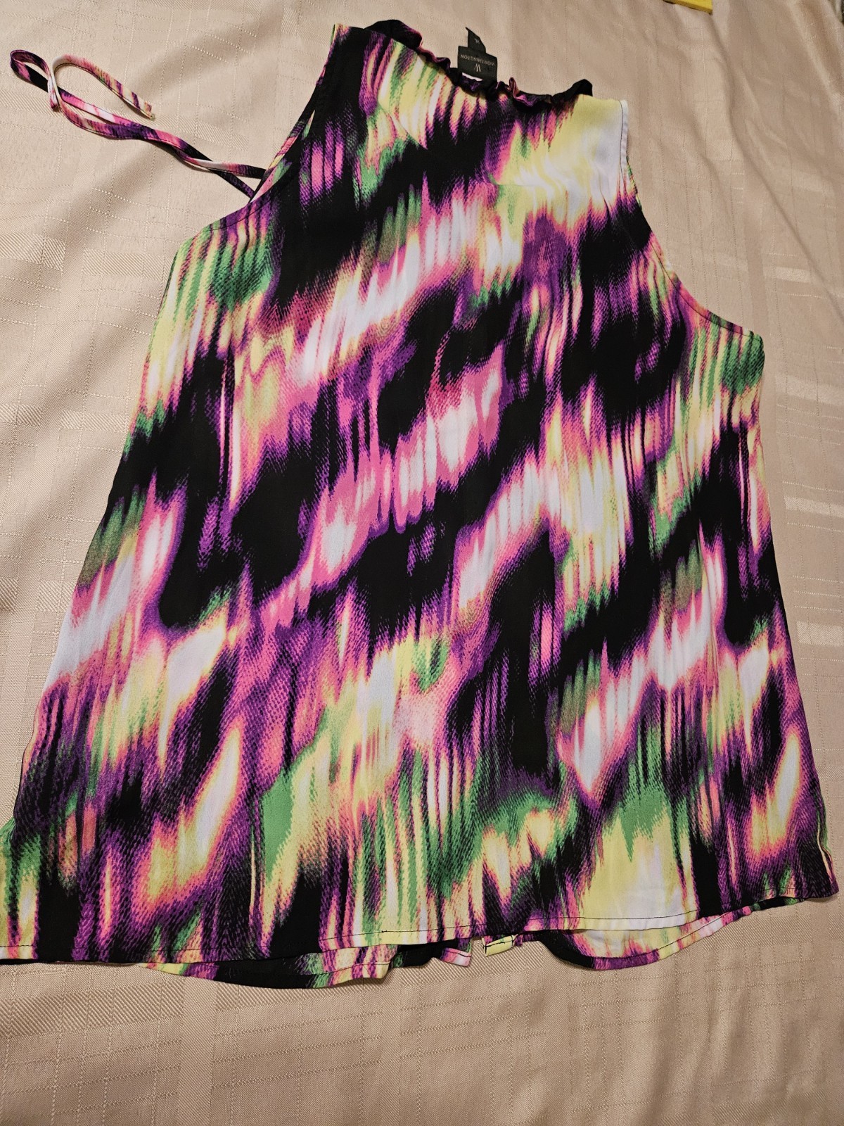 Worthington Blouse Top Womens Large Multicolor Abstract Print Pleated Round Neck
