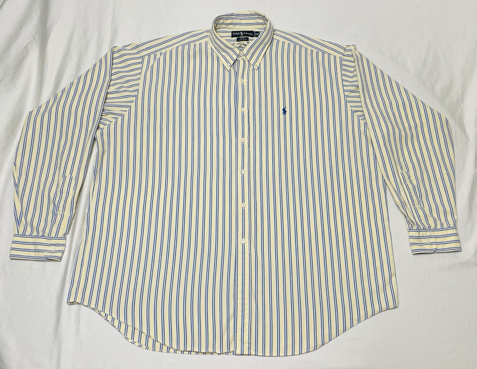 Ralph Lauren Blake Men’s 2XL Yellow/Blue Stripe Classic Fit Cotton Shirt Pockets