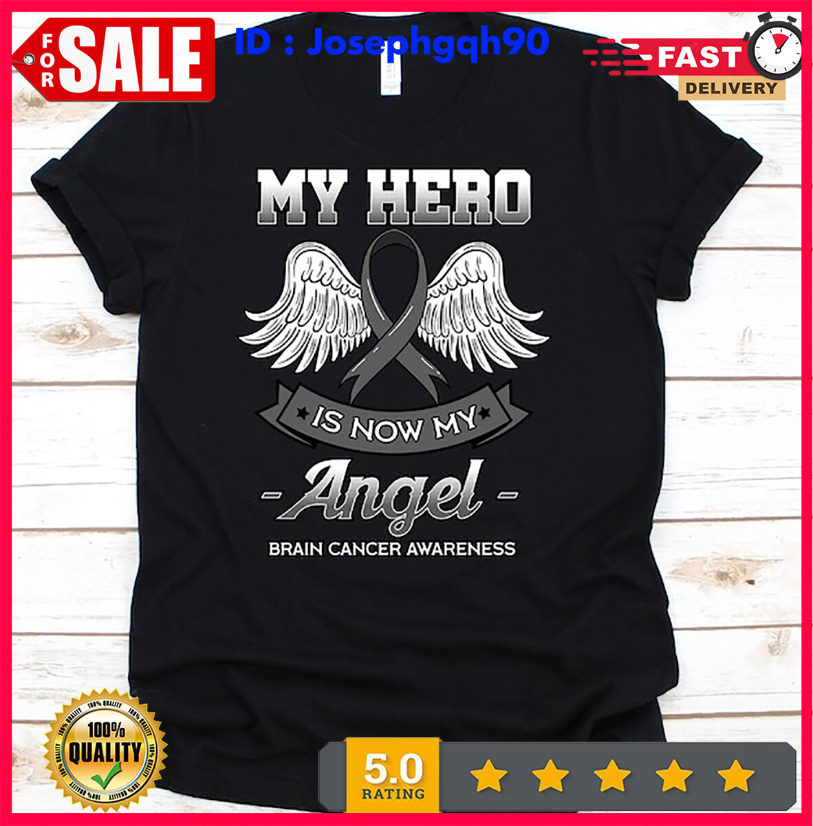 2025/My Hero Is Now My Angel Shirt, Cancer Awareness For Brain Cancer Warrior Fi