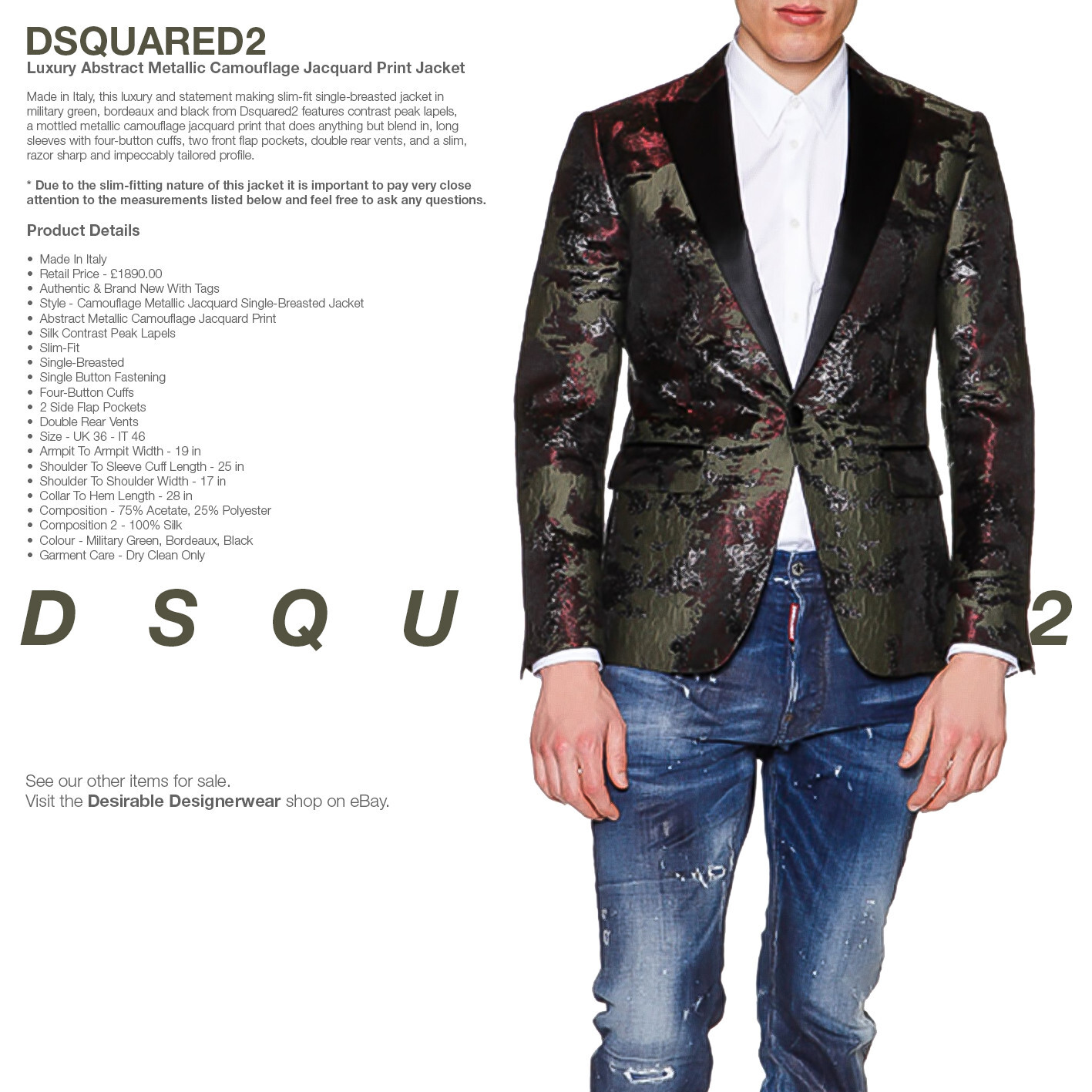 DSQUARED2 Blazer Jacket Two Tone Metallic Silk Bronze Size 48 – RP £1895.00