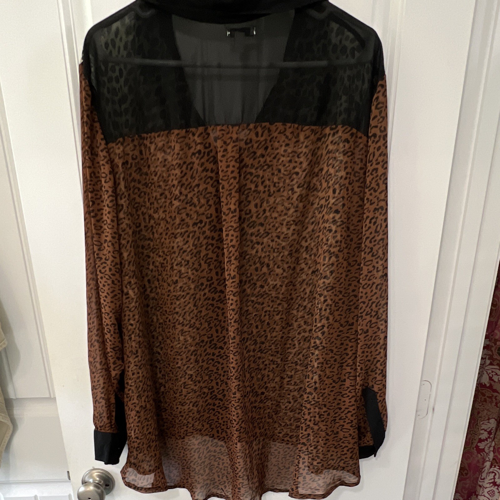 Bongo Plus Women Plus 3X Multicolor Animal Print Sheer Chiffon Button-Up