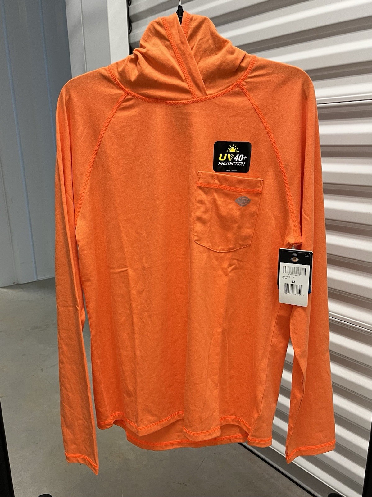 Dickies Temp-iQ Performance Sun Shirt UPF 40+ Bright Orange Hood Medium NWT
