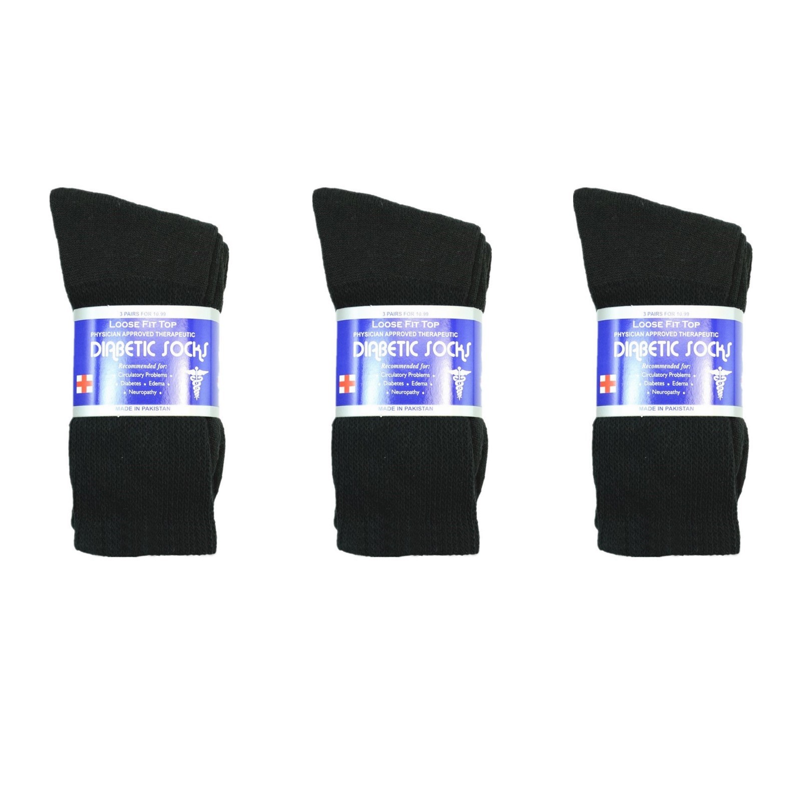 New Diabetic Crew Socks Circulatory Health Cotton Loose Fit Top 3 Pairs