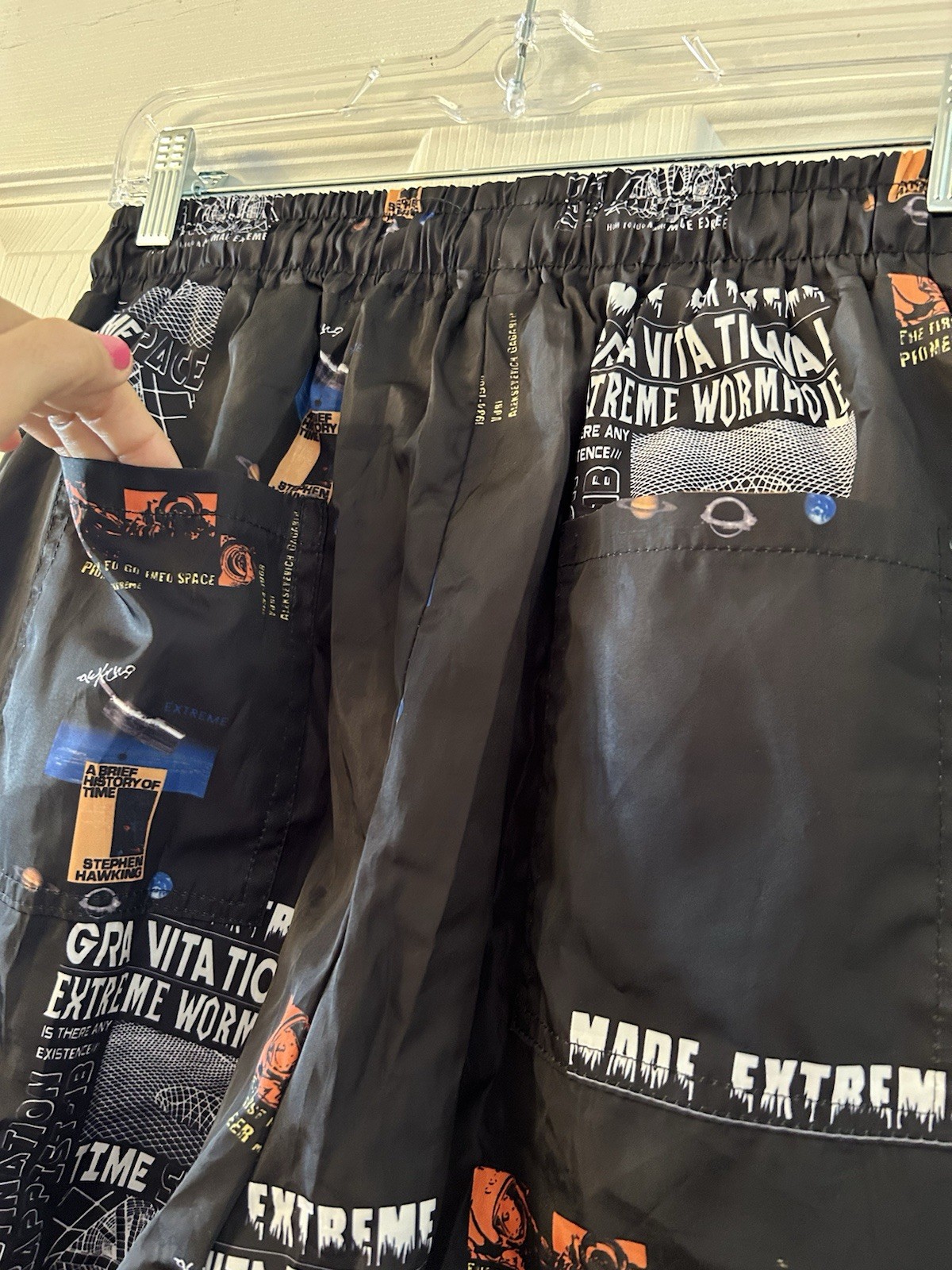 Stephen Hawking Joggers Sci-fi Extreme Wormhole Black Track Pants Windbreaker L