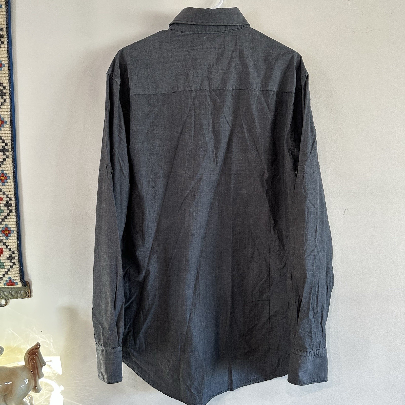 Men’s Blue Pronto Uomo Long Sleeve Blue Chambray Dress Shirt XLT Tall Cotton