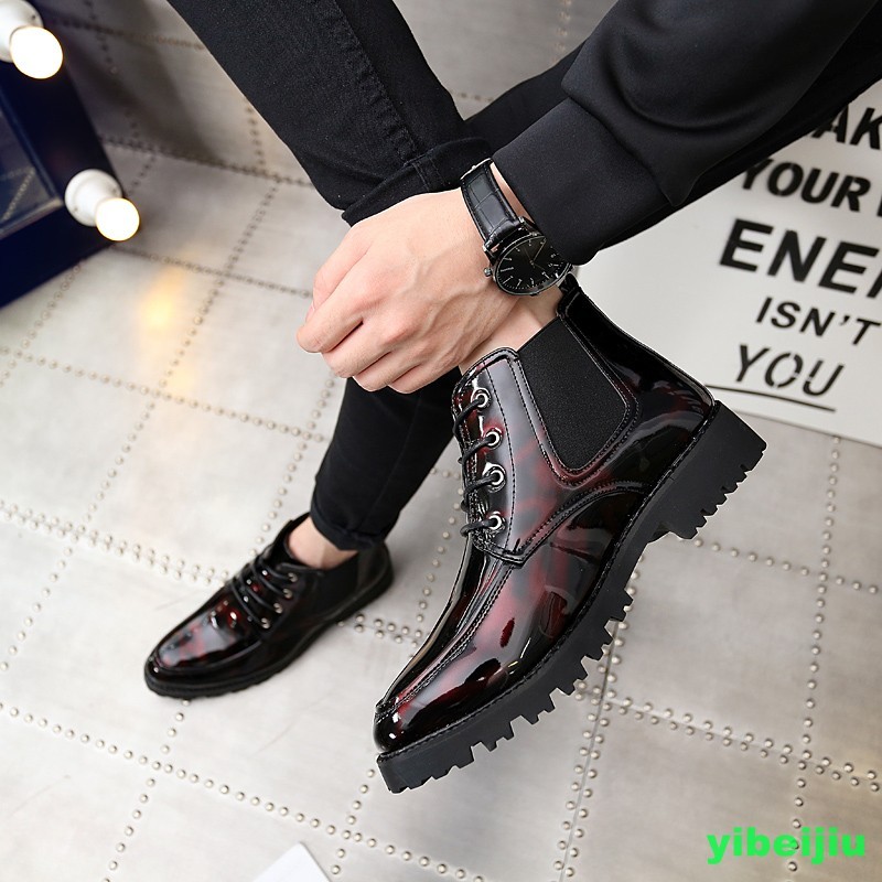 Men’s Shiny Leather High Top Ankle Boos Chukka Pointed Toe Dress Business Shoes