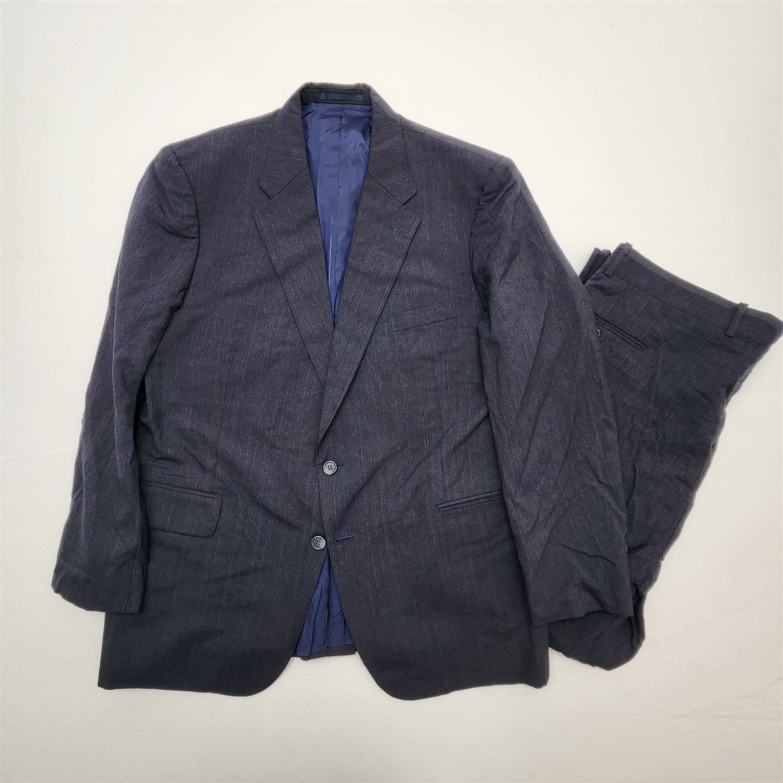 Vtg Club Room 46R 40×30 Gray Nailhead Pinstripe 100% Wool Old Money Mens Suit
