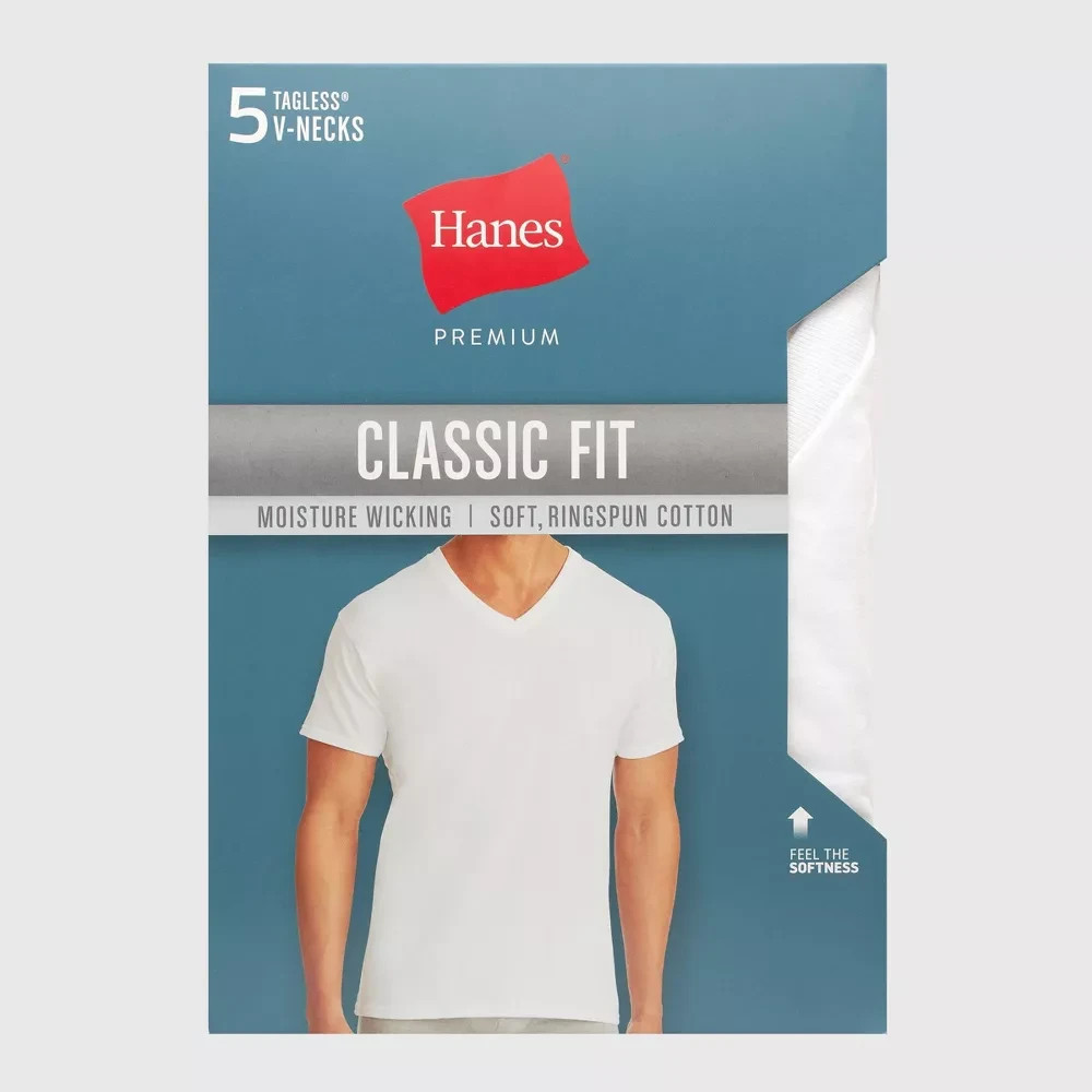 Hanes Men’s Tagless V-Neck T-Shirt Size M – White