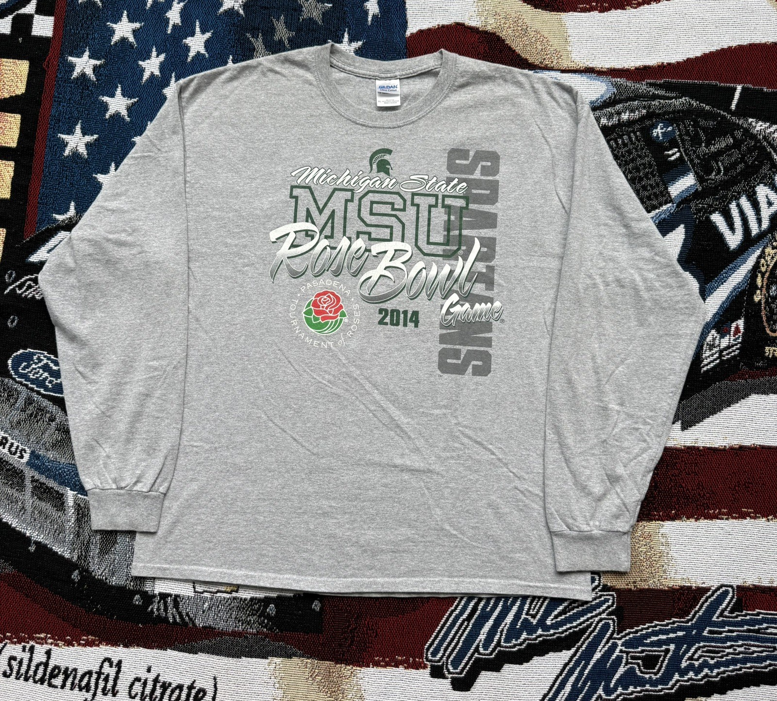 2014 Michigan State Rose Bowl Long Sleeve Tshirt Men’s XL Stanford NCAA Football