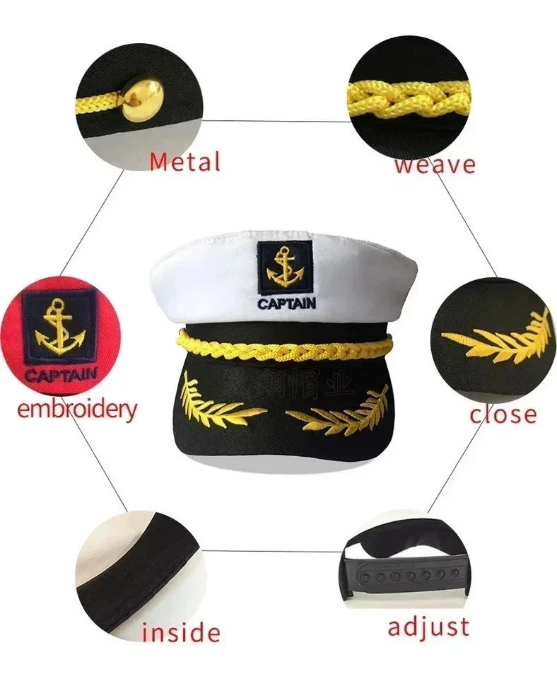 Adult Yacht Captain Hat Adjustable for Men & Women Party Costume Accessories