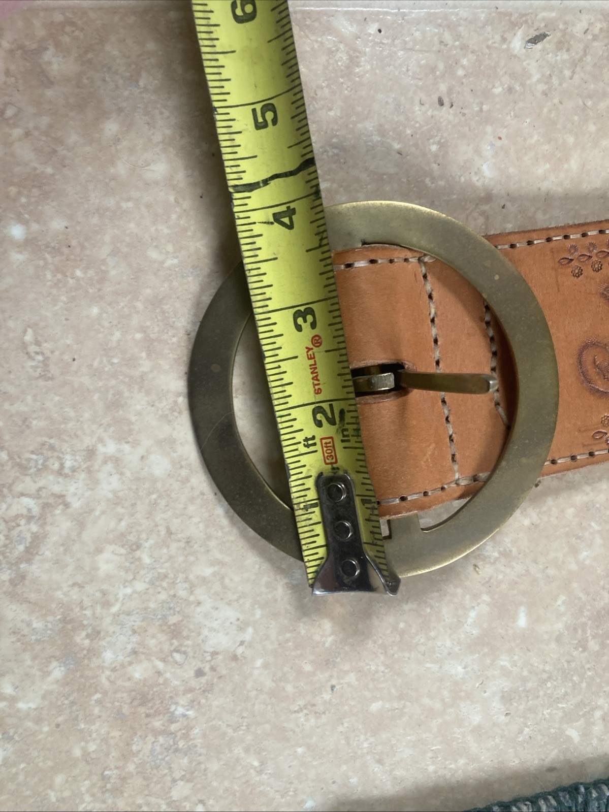 vintage HAND TOOLED belt Size 46 brown Genuine leather 2-3/4 Inch Wide