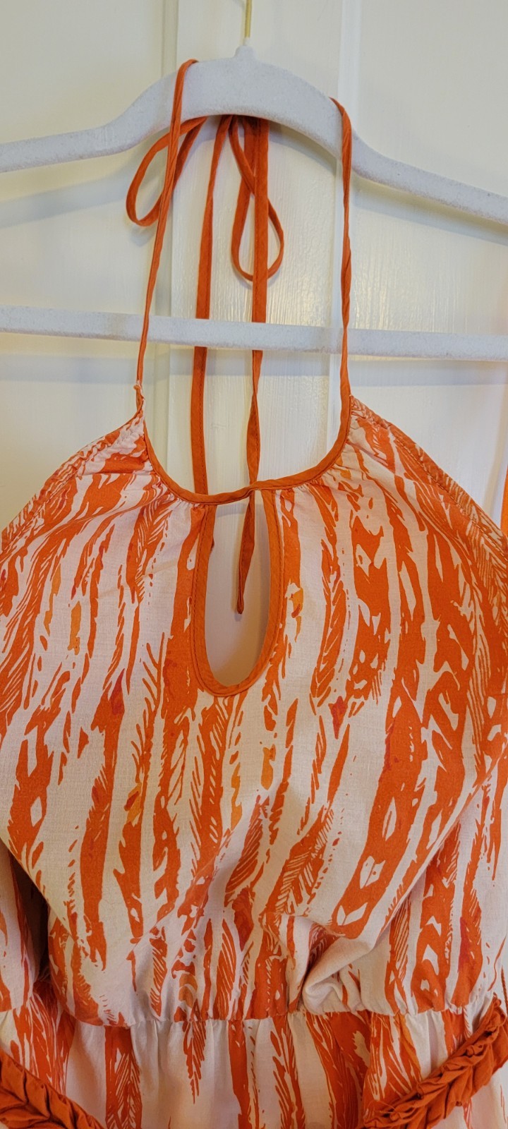 Designer Summer Dress with Belt & Embroidered Hem – Size Small – 100% Cotton