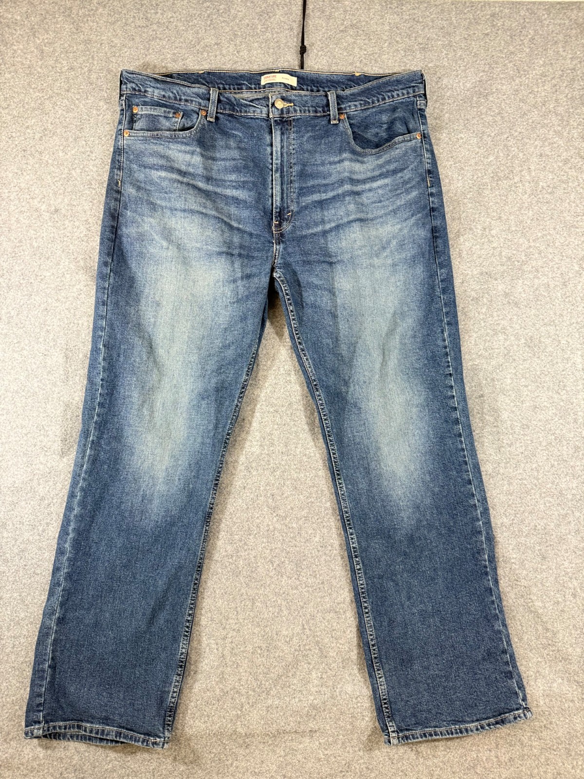Levi Strauss Signature Relaxed Jeans Mens 42×32 Blue Denim Stretch Straight Leg