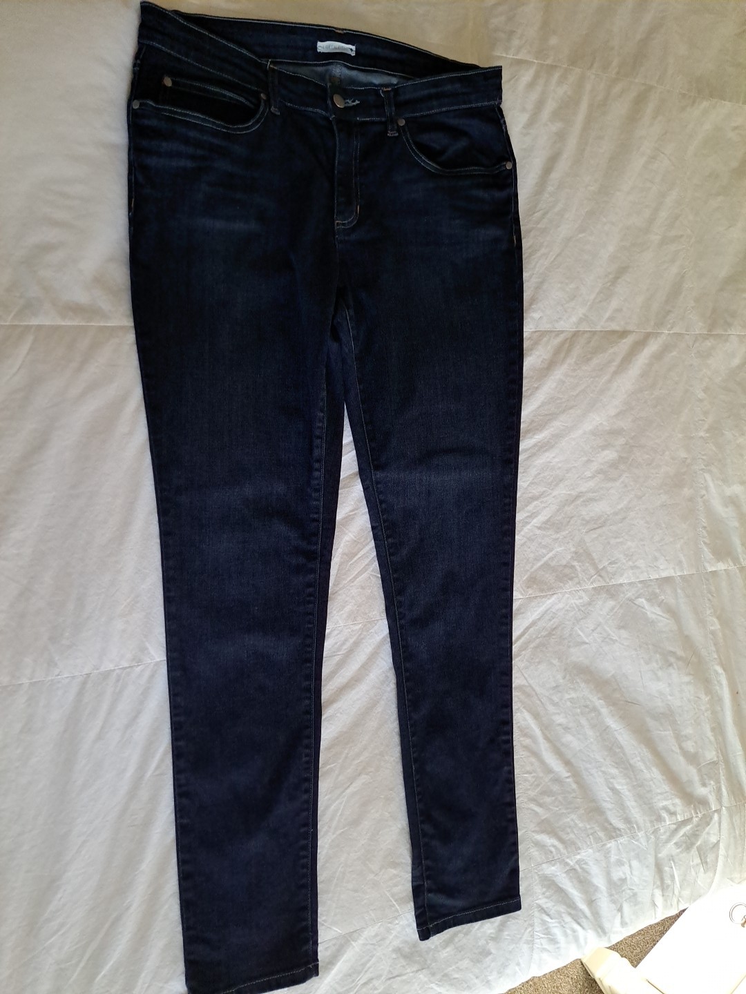 Eileen Fisher Blue Jeans Sz 12 EUC 5 Pkt Tapered Returns Accepted 34×31