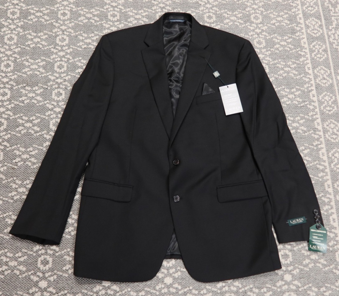 New Lauren Ralph Lauren Men’s Ultra Flex Suit Separate Jacket – Size 44L – Black