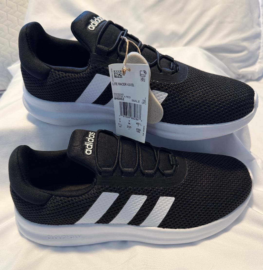 New Men’s Adidas 7.5 Lite Racer 4.0 Cloudfoam Comfort Running Shoes Black White