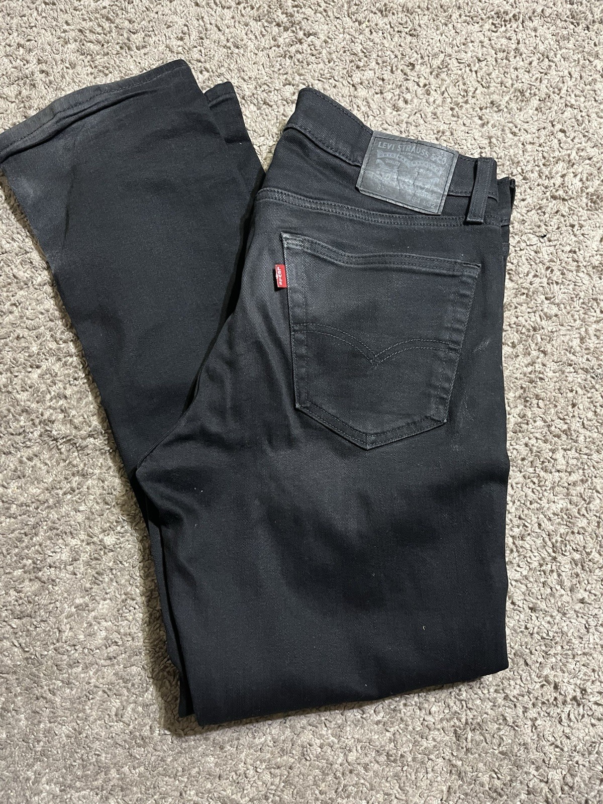 Levi Strauss & Co Men’s Black Dark Wash Denim Jeans Straight Fit 5-Pocket