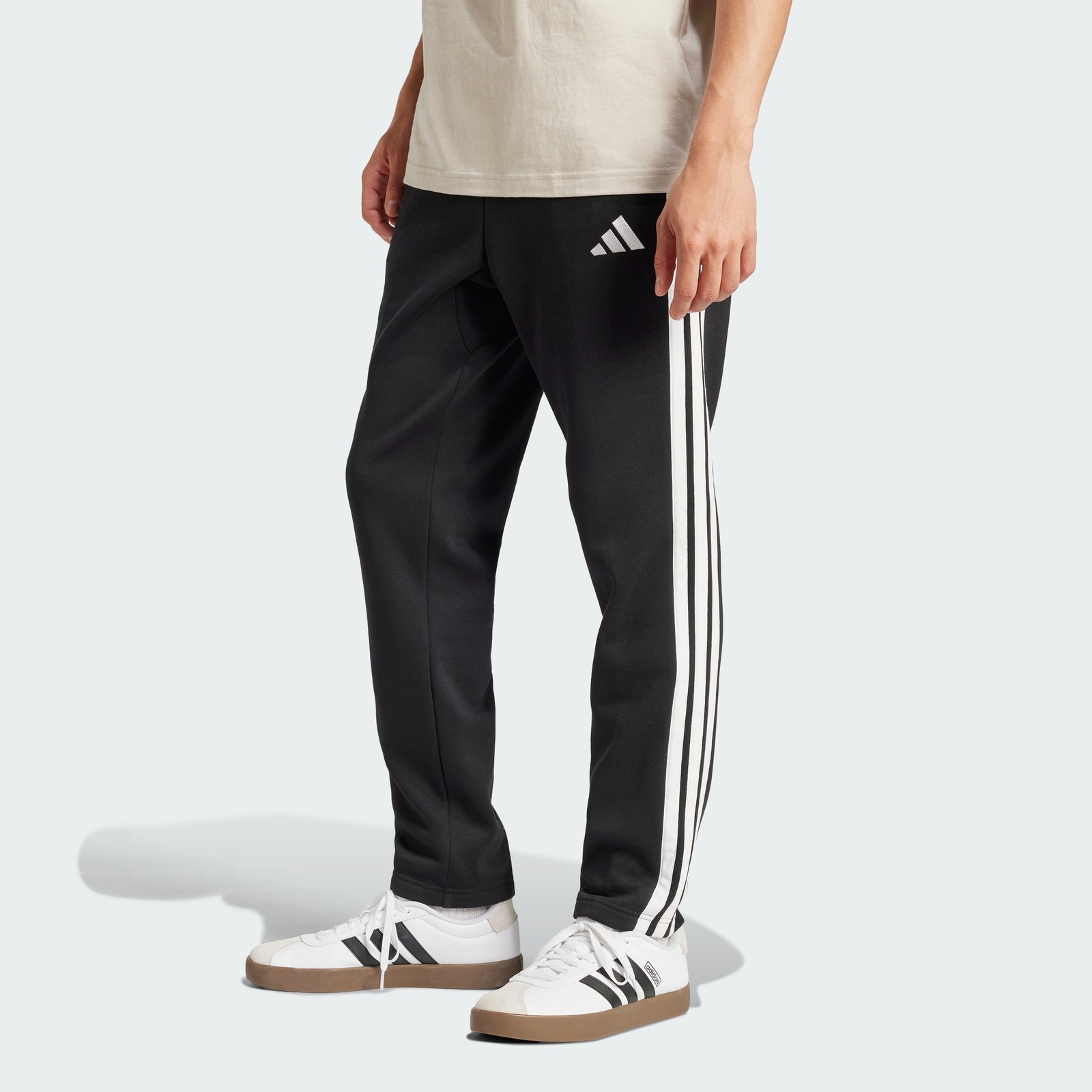 adidas men Essentials 3-Stripes Fleece Pants Open Hem
