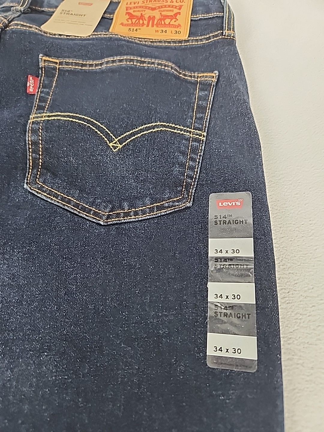 Levi’s 514 Regular Fit Zip Fly Straight Denim Jeans 34X30 Mens Dark Blue Stretch