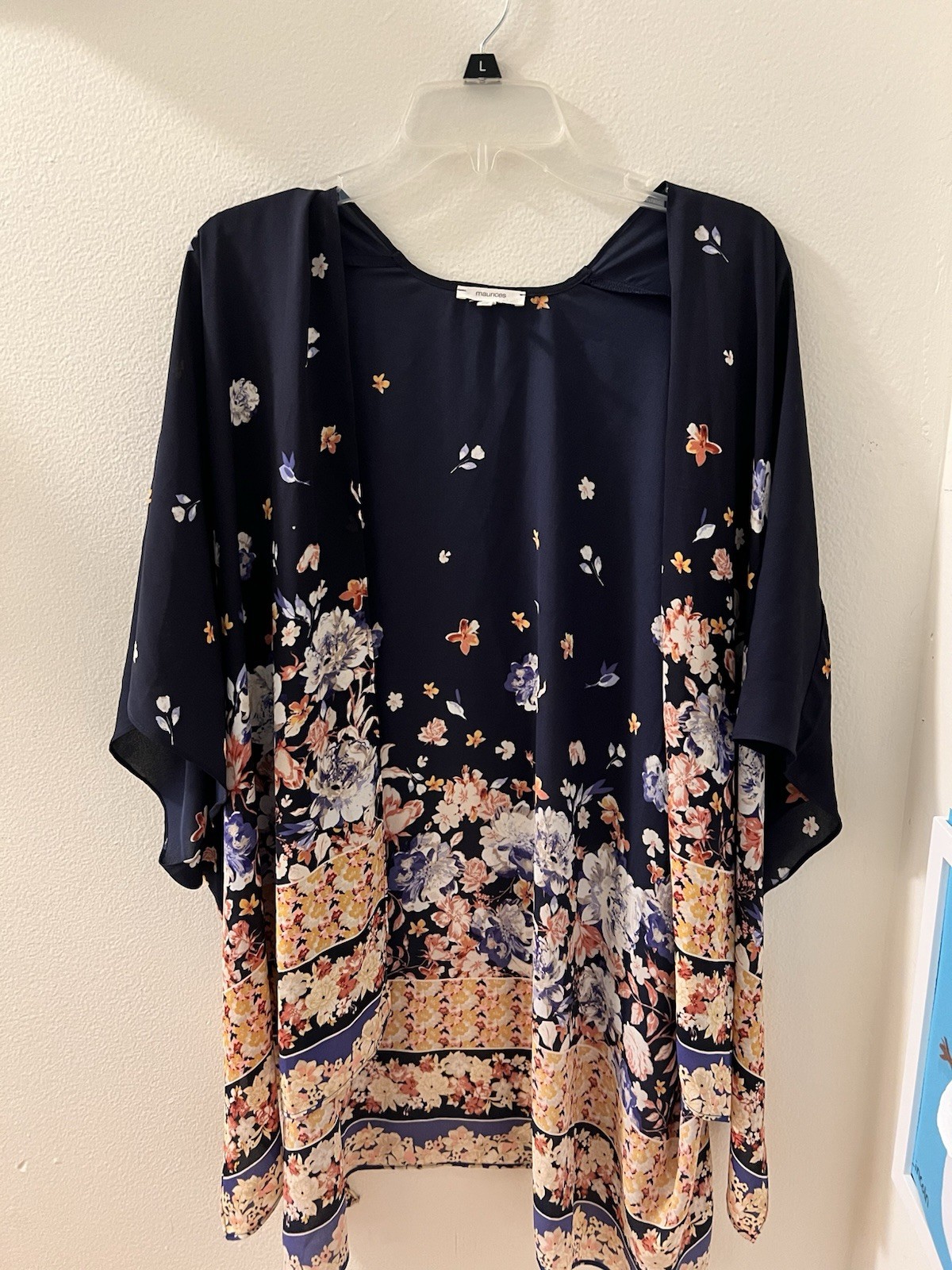 Maurices Navy Floral Kimono Cardigan Open Front Lightweight Boho Women’s