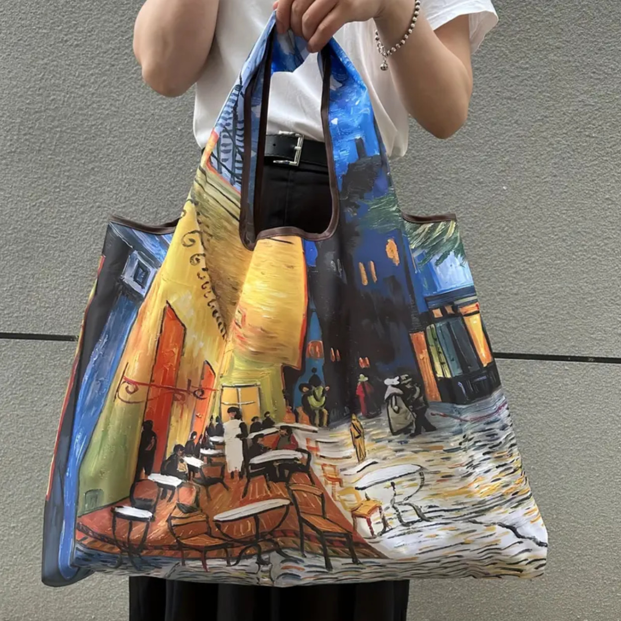 New! Really nice! “Paris Cafe” Simple Grocery / Travel Tote Bag….Style!
