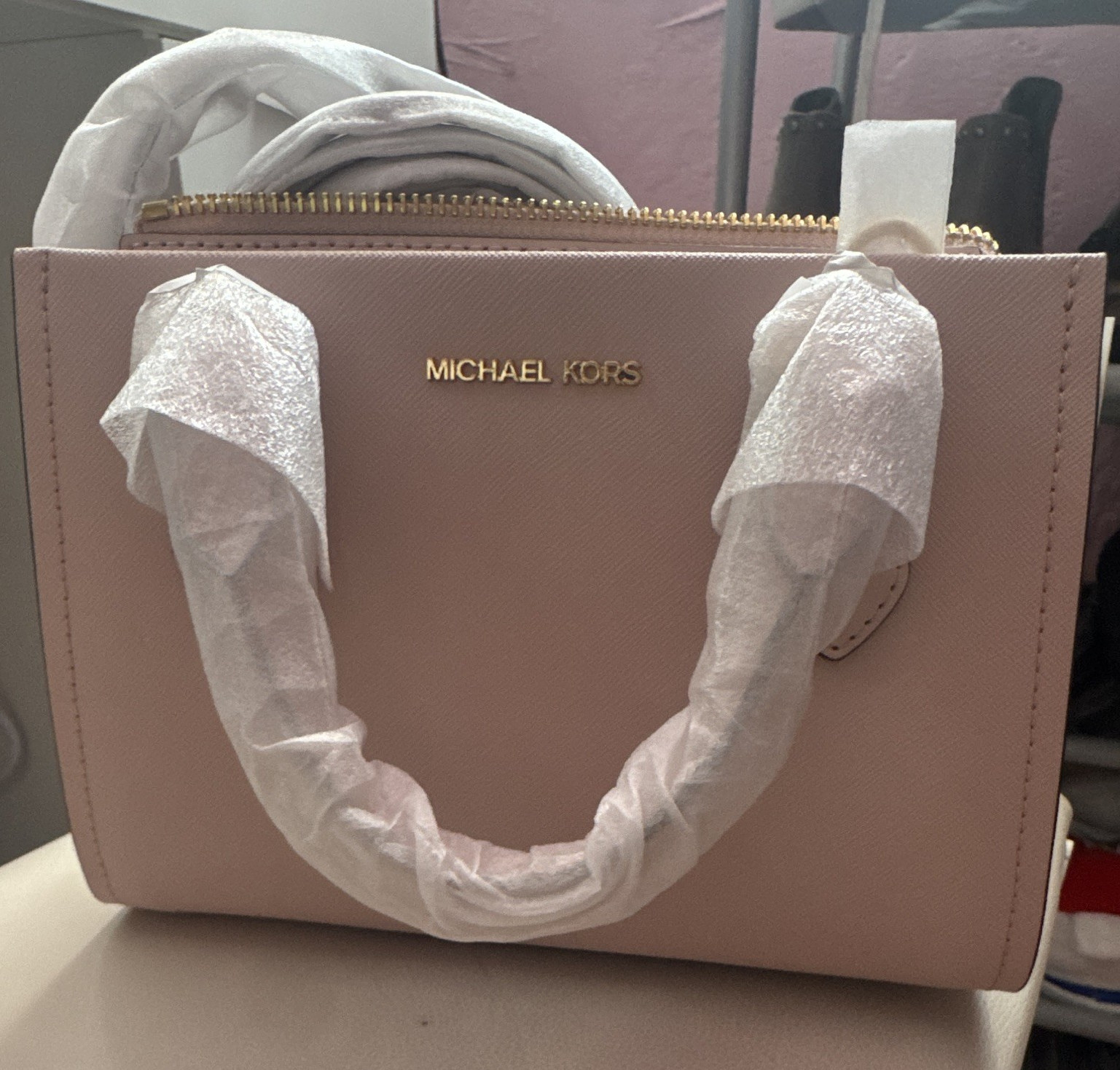 Michael Kors Small Satchel/Top Handle Bag Powder Blush Gold Detachable Strap