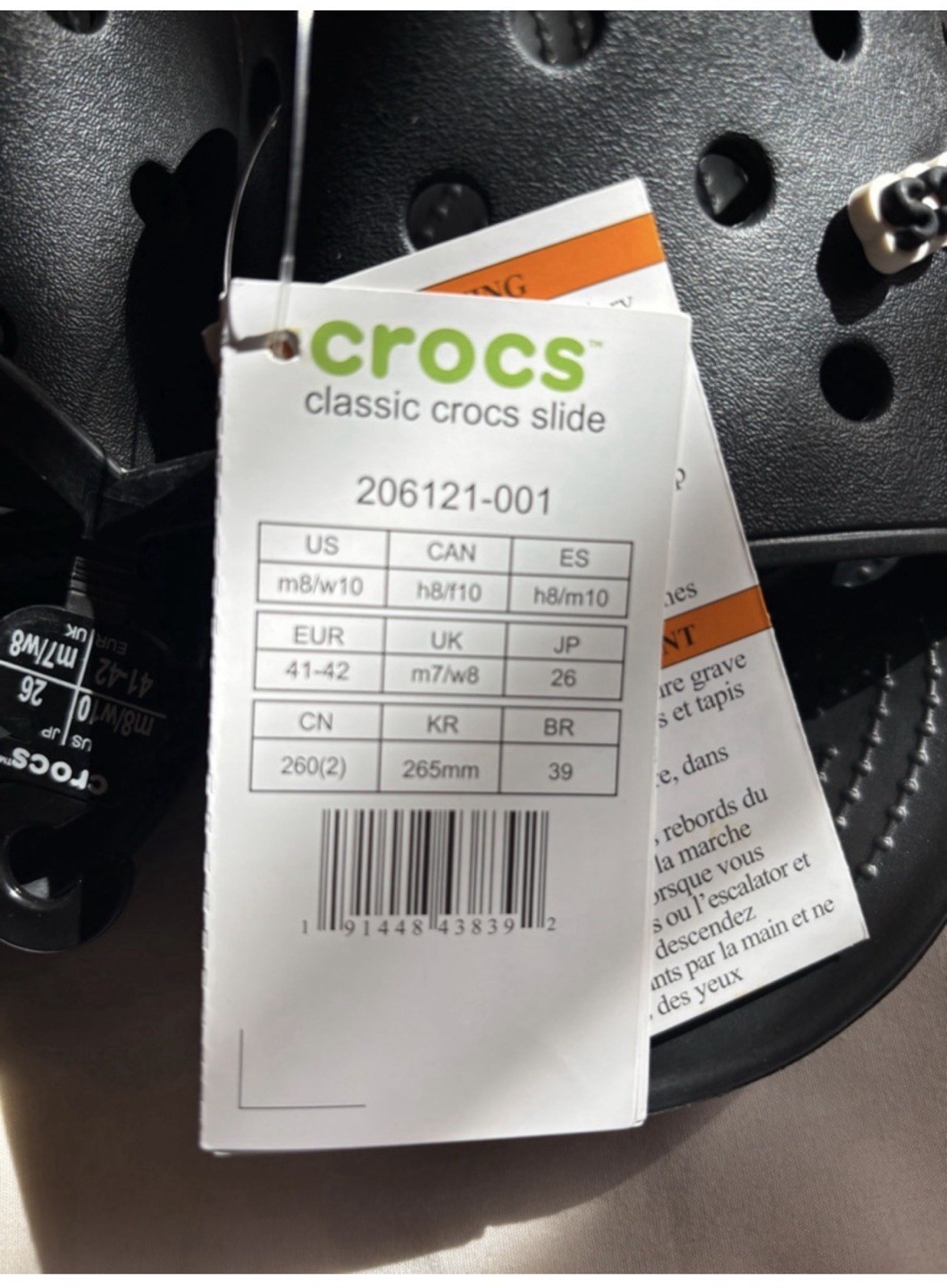 Crocs Classic Slide Sandals Black Size M8 W10 NWT Comfort Slip On 206121-001