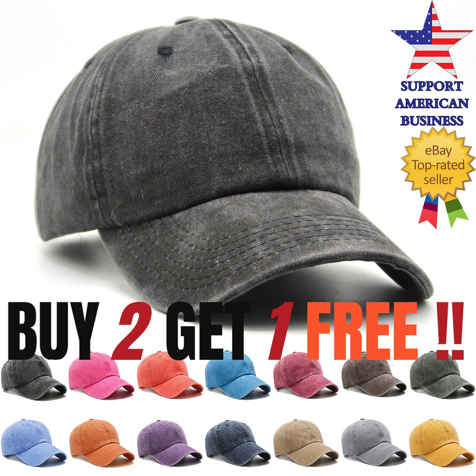 Men Baseball Cap Washed Cotton Solid Adjustable Dad Hat Women Ball Caps Trucker