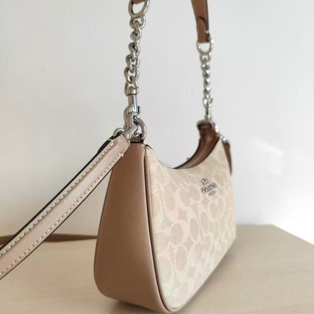 NWT CV933 Coach Teri Shoulder Bag In Signature Canvas Silver /Sand/Taupe