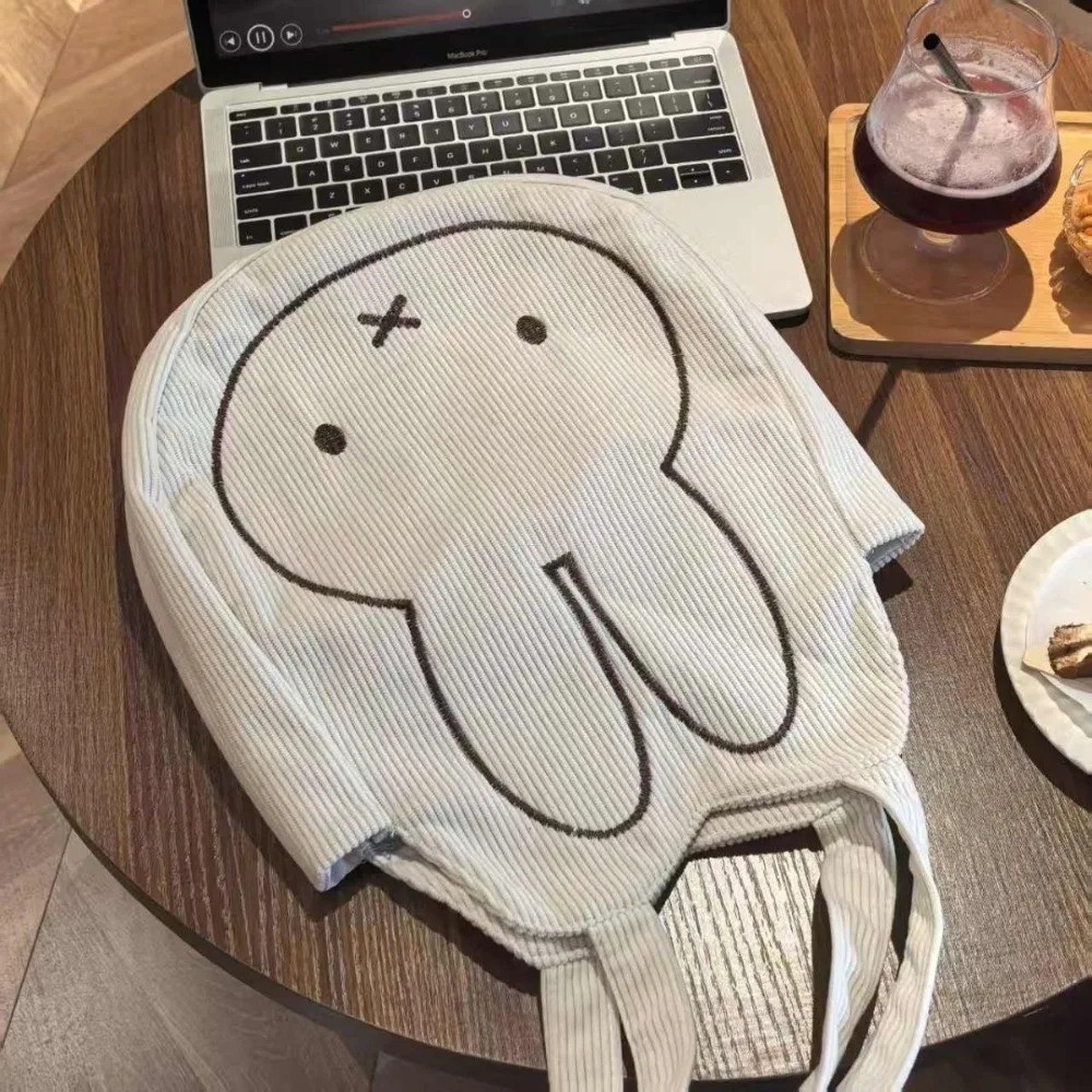 Miffy Rabbit Corduroy Tote Bag Embroidered Shoulder Bag Gift for Girls Women