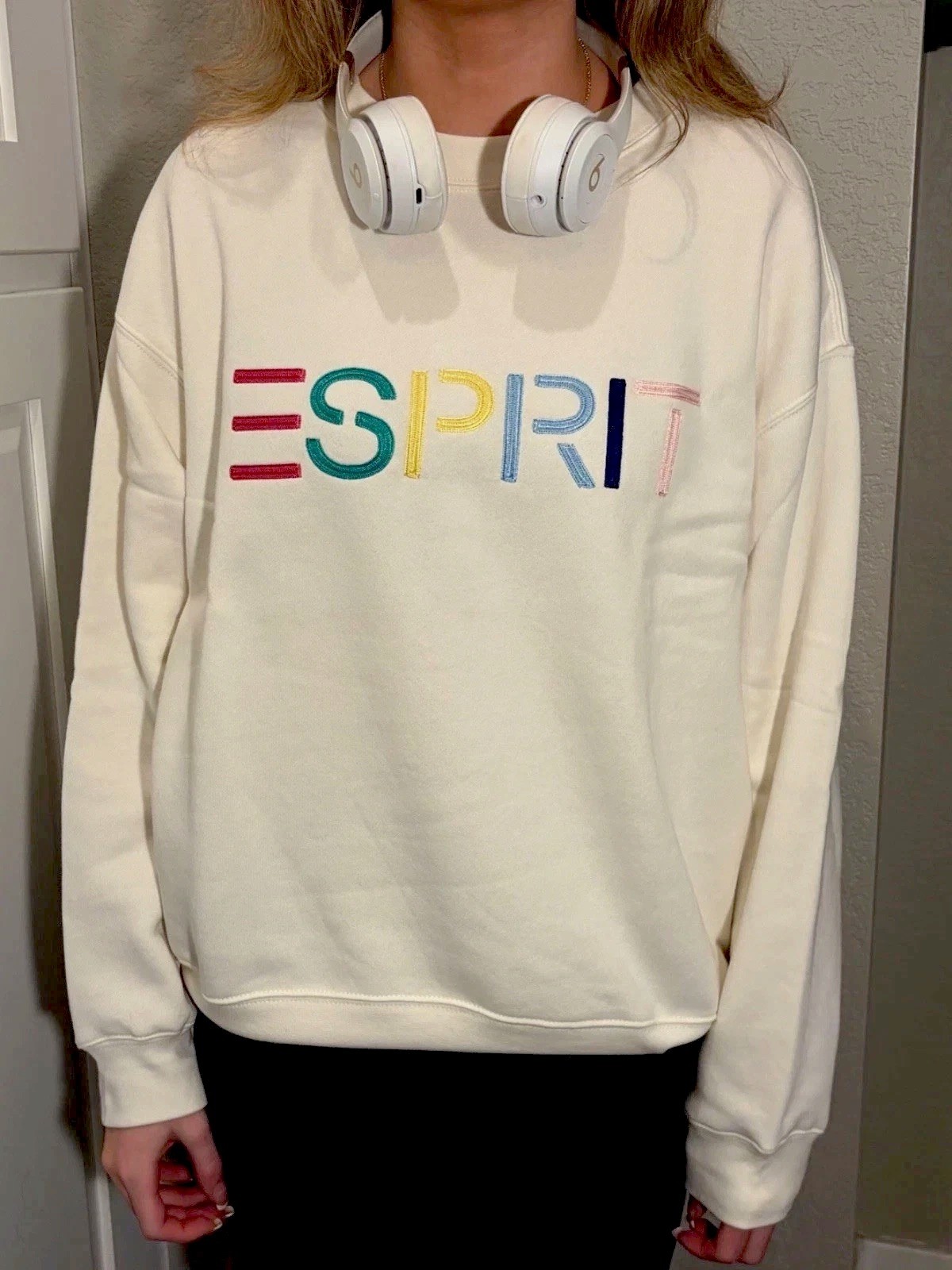 Esprit NWT Women’s Logo 80’s Crewneck Viral Cream, Blue, Green S M L XL XXL