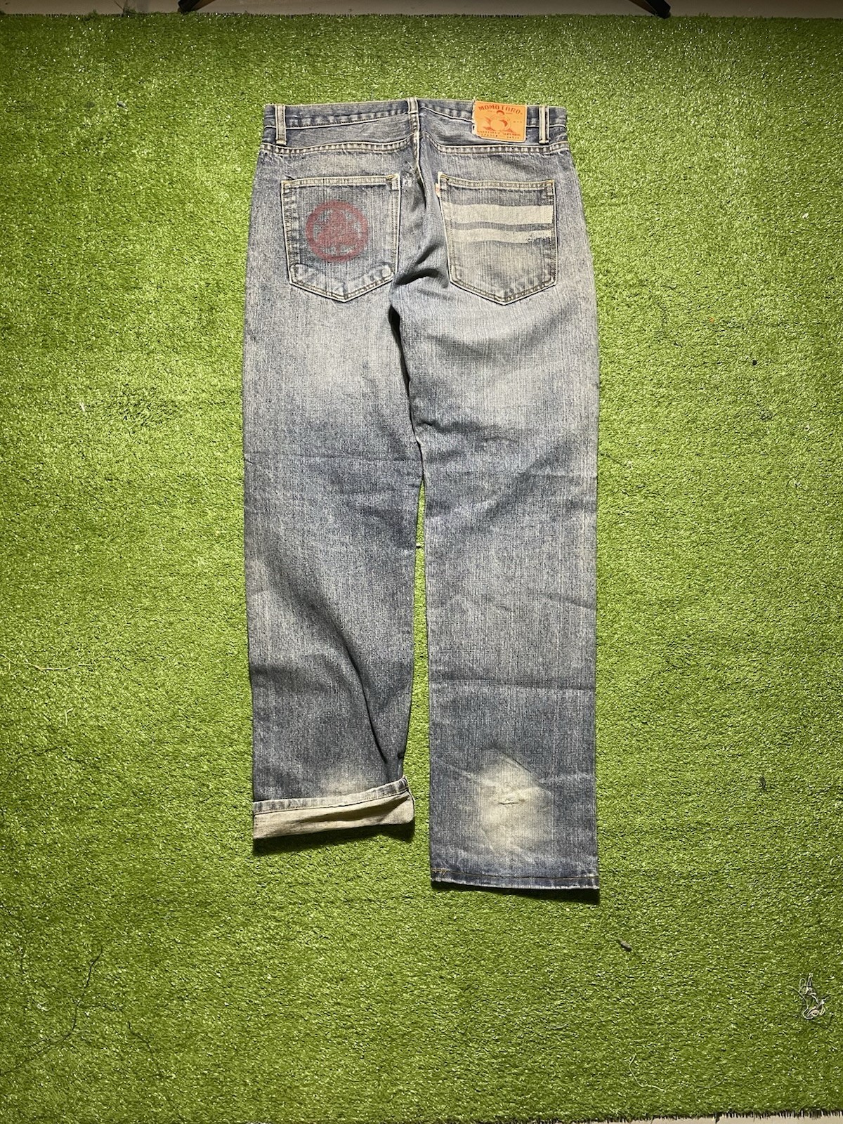Momotaro Jeans 34×32 Selvedge Denim Made In Japan Battle Stripes Distressed Fade