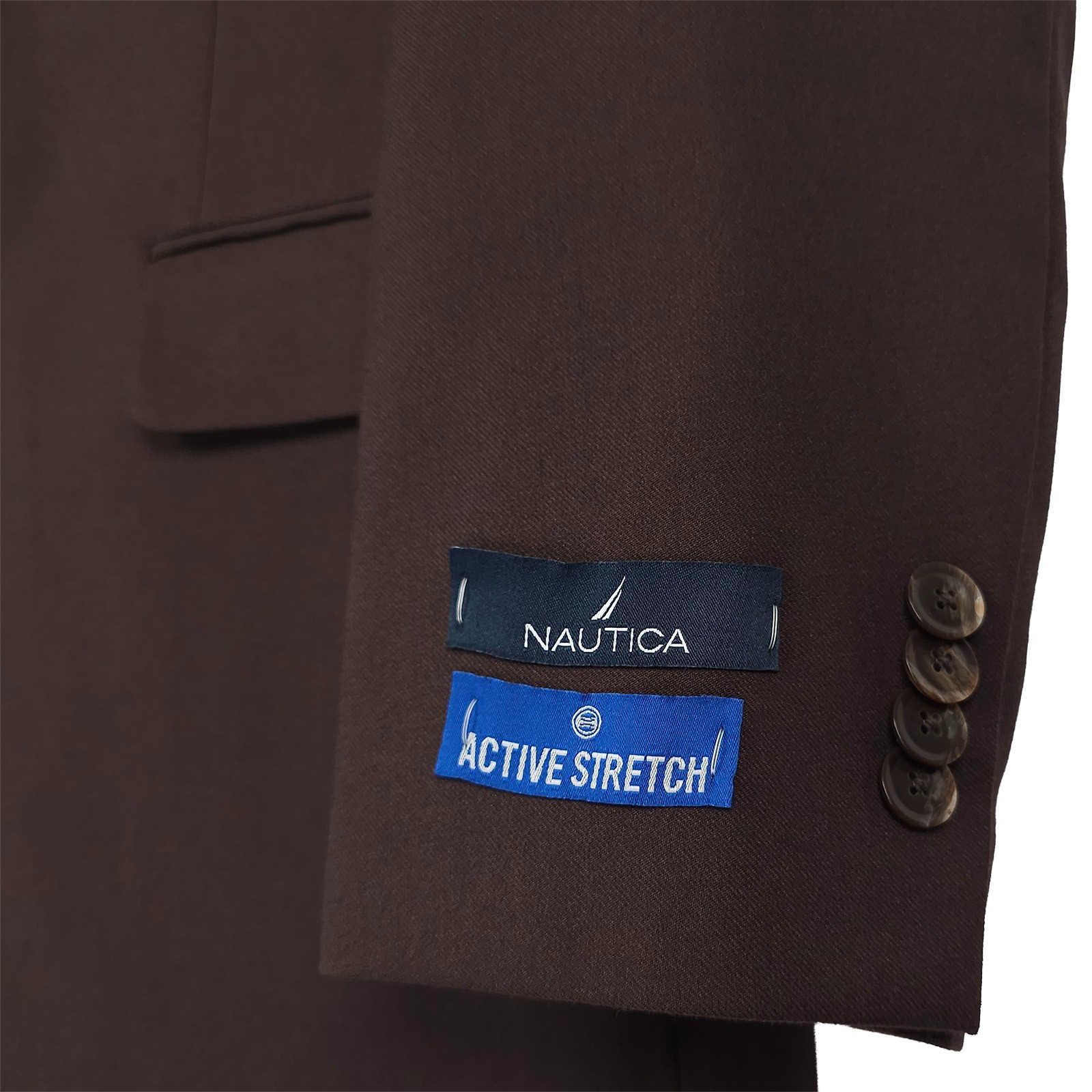 Nautica Mens Modern Fit 2 Piece Suit 38R 32W Brown Solid Stretch NWT