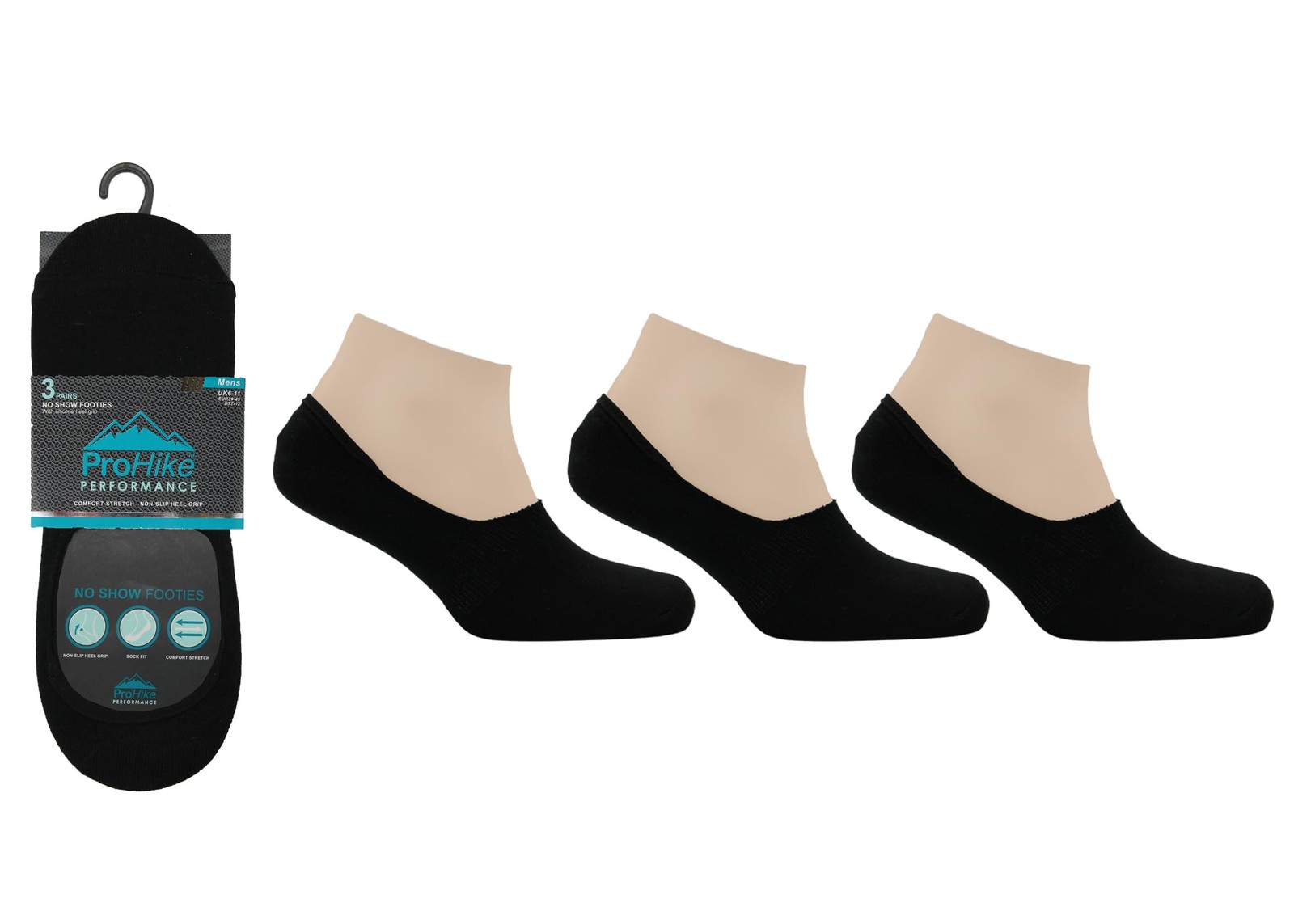 ProHike 6 Pairs Mens Invisible Socks with Non-Slip Heel Grip –UK 6-11 | EU 39-46