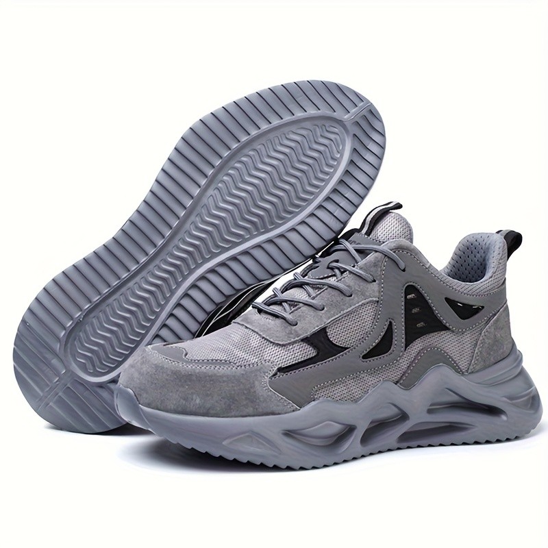 Men Safety Toe Work Shoes Grey Boots Breathable Non-Slip Steel Toe Sneakers
