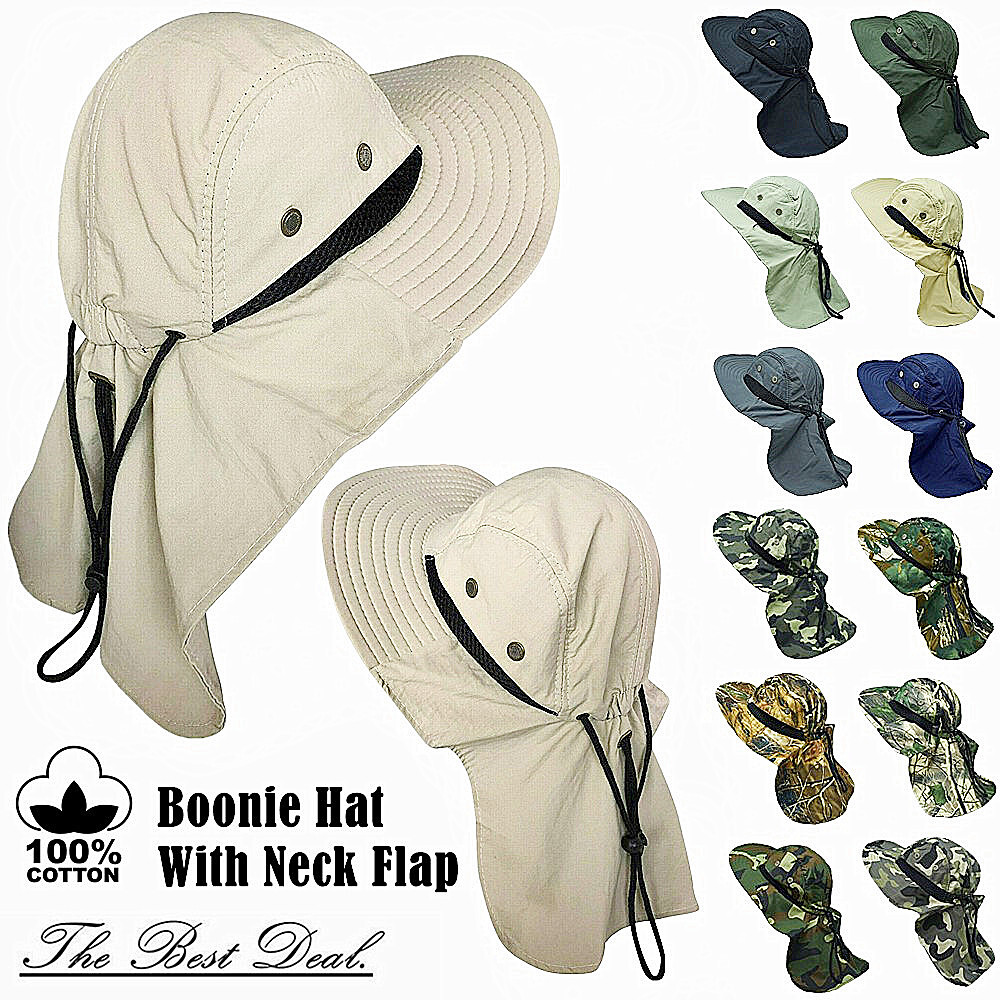 Boonie Snap Hat 100% Cotton Outdoor Wide Brim Neck Flap Cover Sun Bucket Hats