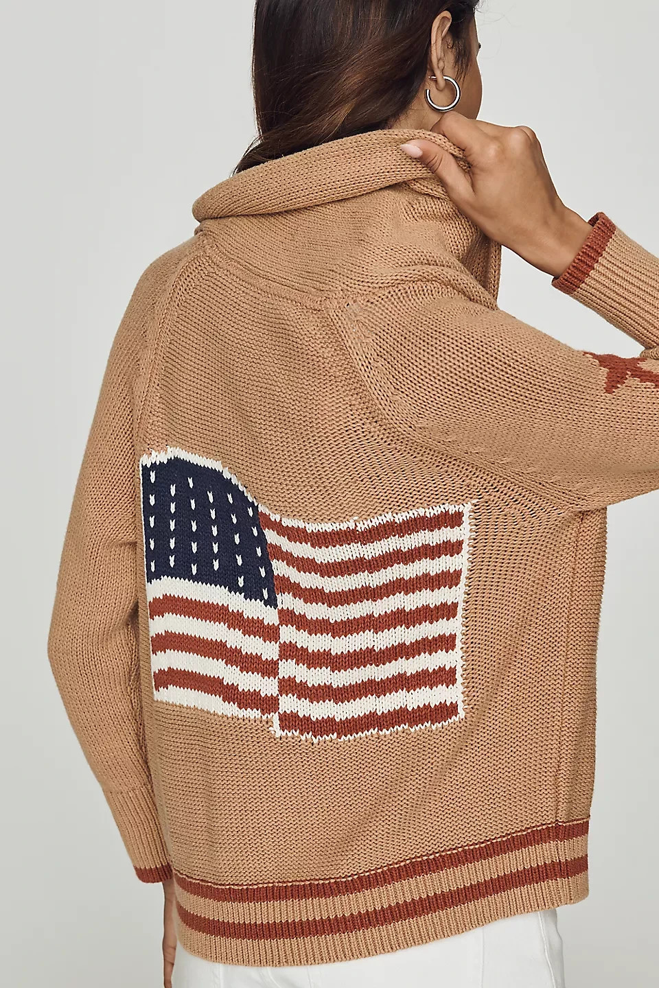 Anthropologie – Maeve Shawl Collar American Flag Cardigan Sweater