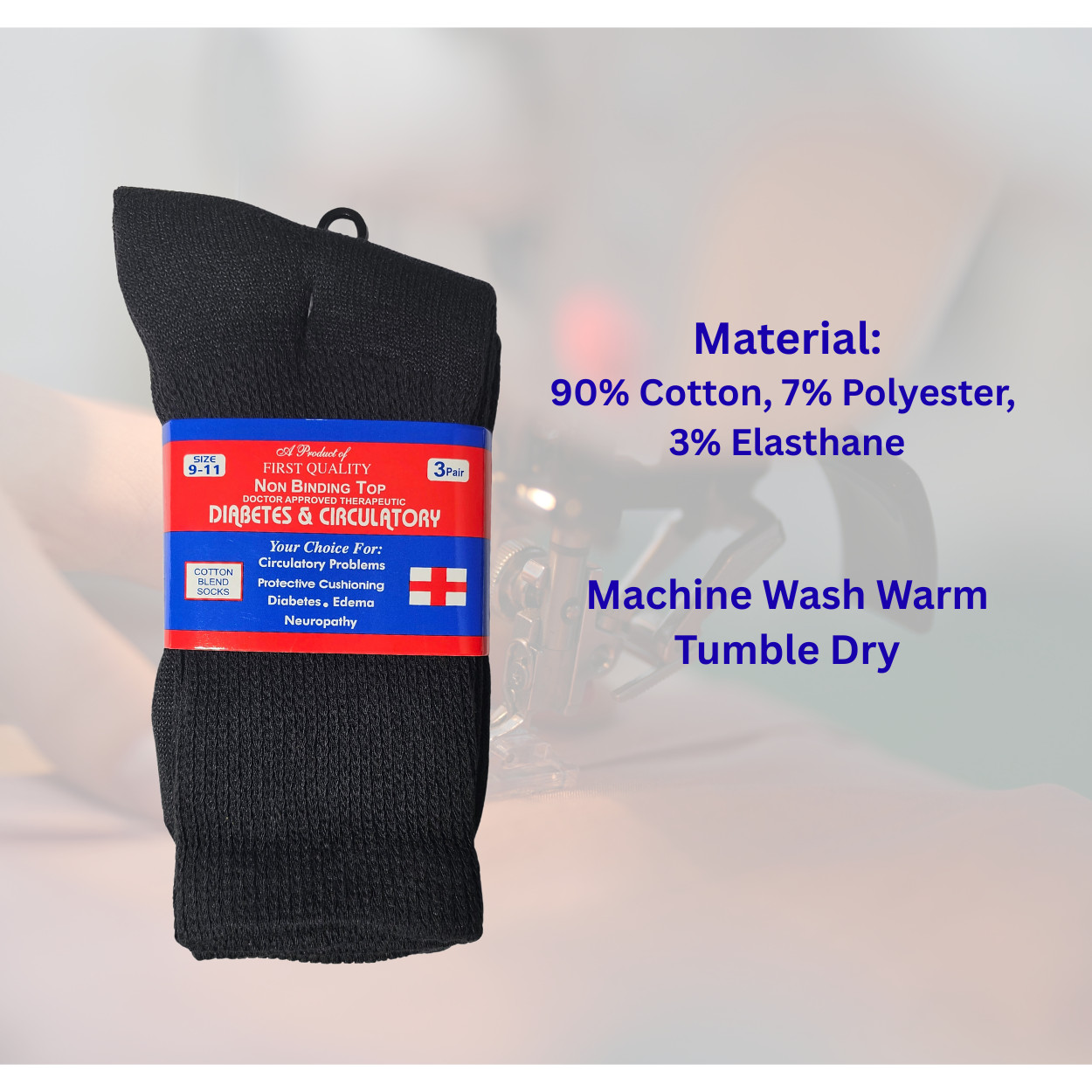 3-12 Pairs Men’s Women Health Cotton Diabetic Black Crew Socks 9-11 10-13 13-15