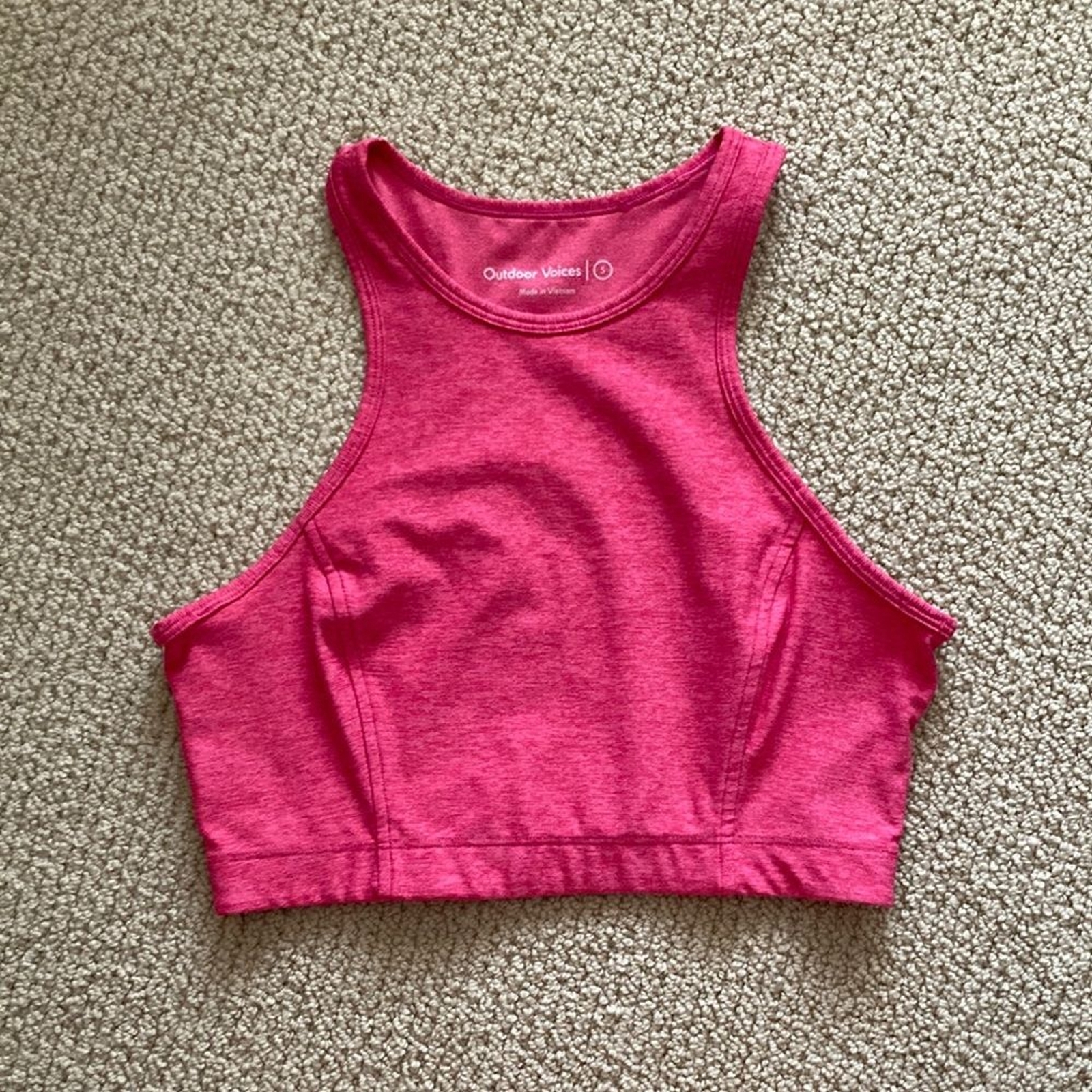 Outdoor Voices Flamingo Pink Athena Crop Top Bra Long Lines Sports Tank NWOT