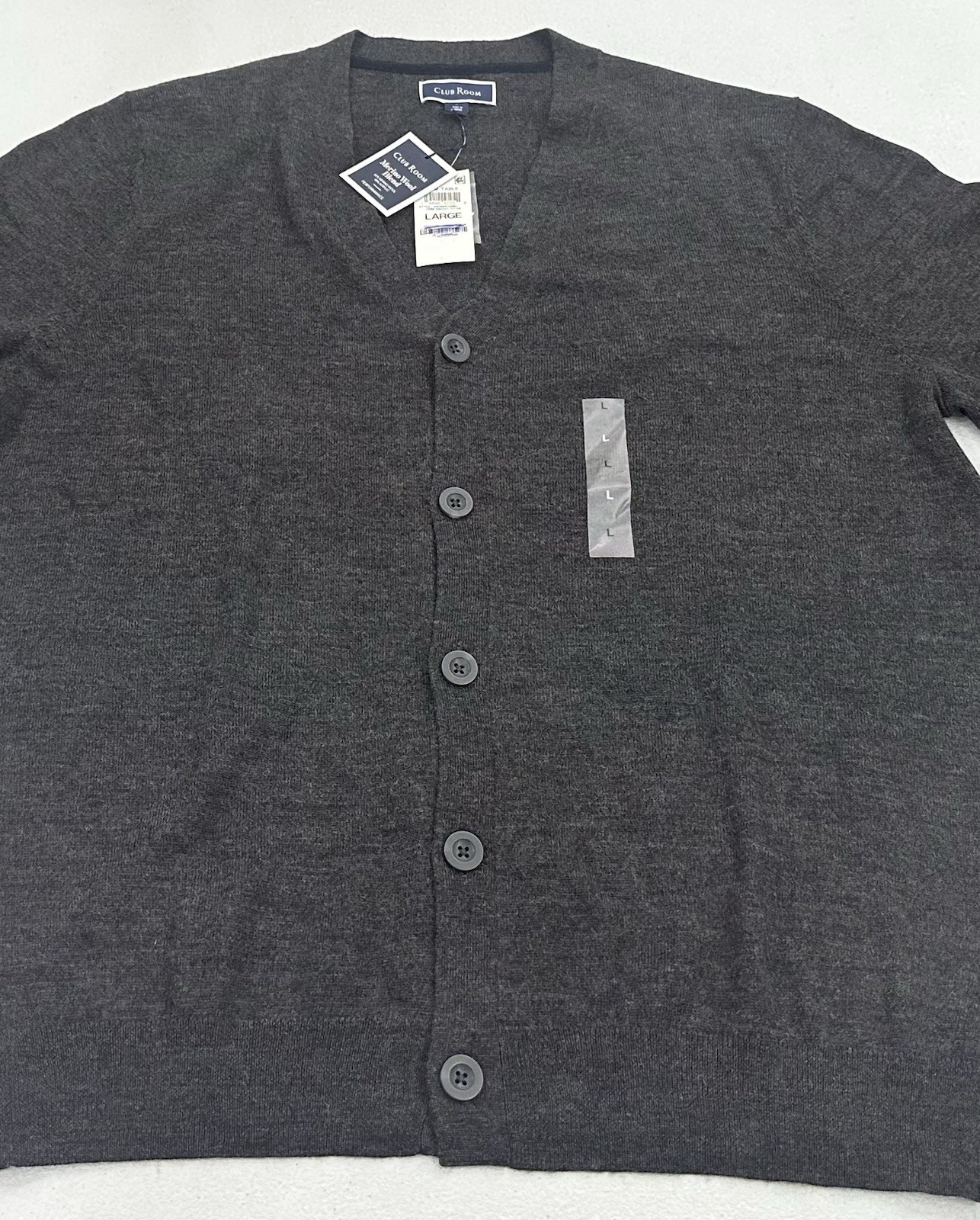 Club Room Men’s Merino Wool Blend MTM Table Cardigan, CRM Ebony Heather, Size L