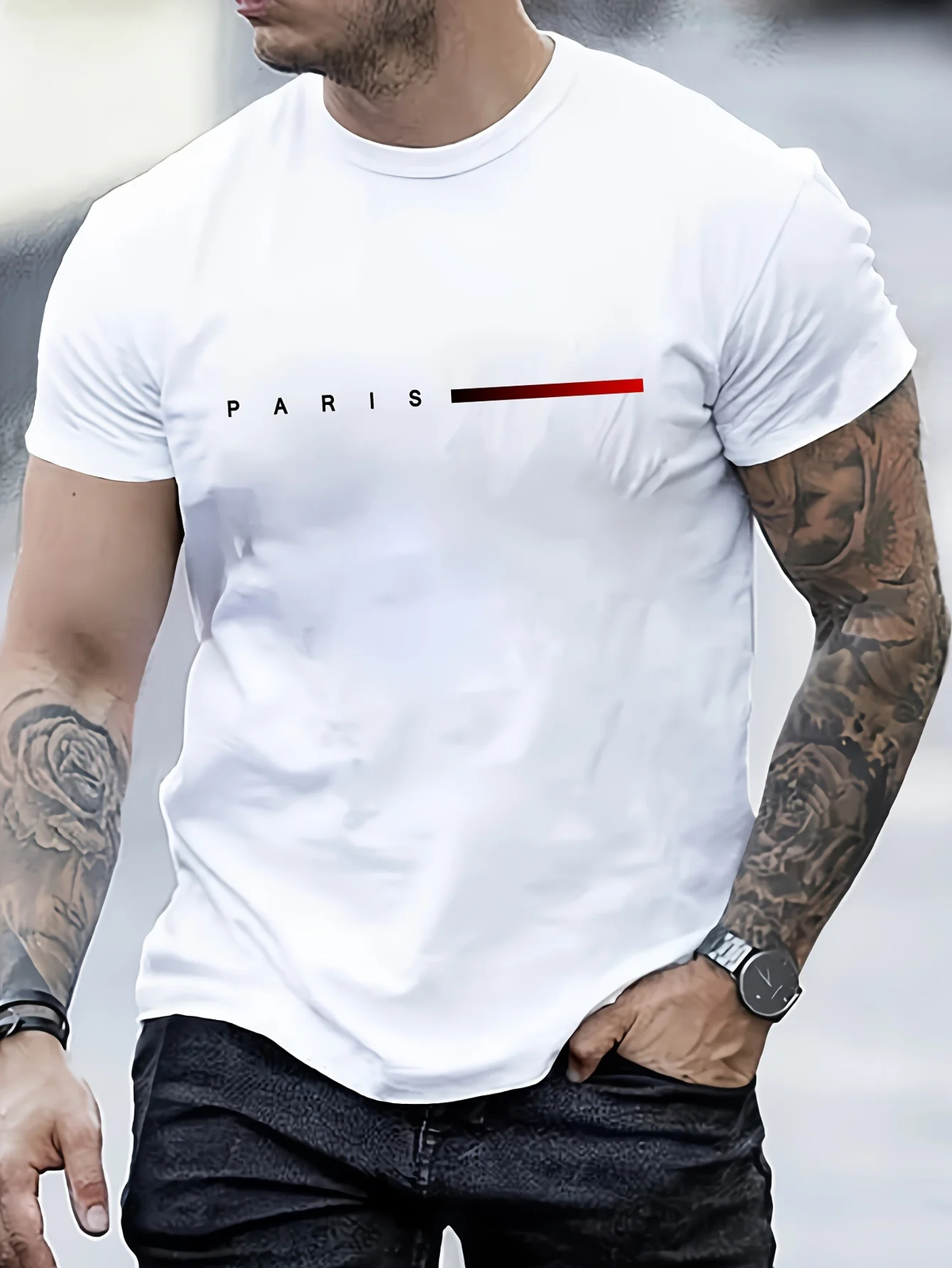 Men’s T-Shirt Paris Print Stylish Street Fashion Normal Fit Round Neck 2XS-5XL