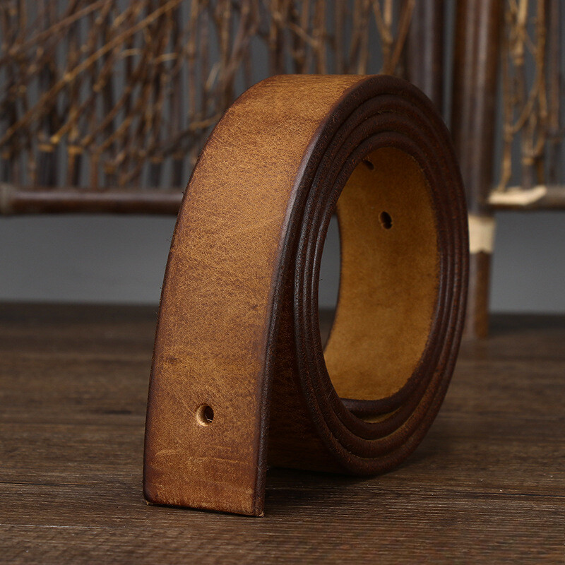 3.8cm Wide/5mm Thick Genuine Leather Belt Needle Buckle Men Cowhide No Buckle