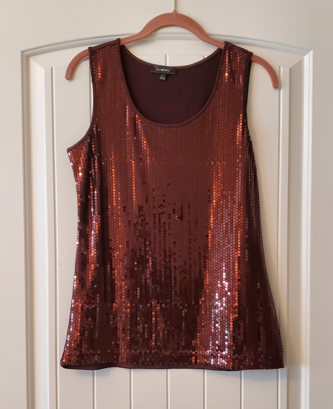 WOMENS SEQUIN BROWN BLOUSE in SIZE MEDIUM by ELEMENTZ-SLEEVELESS