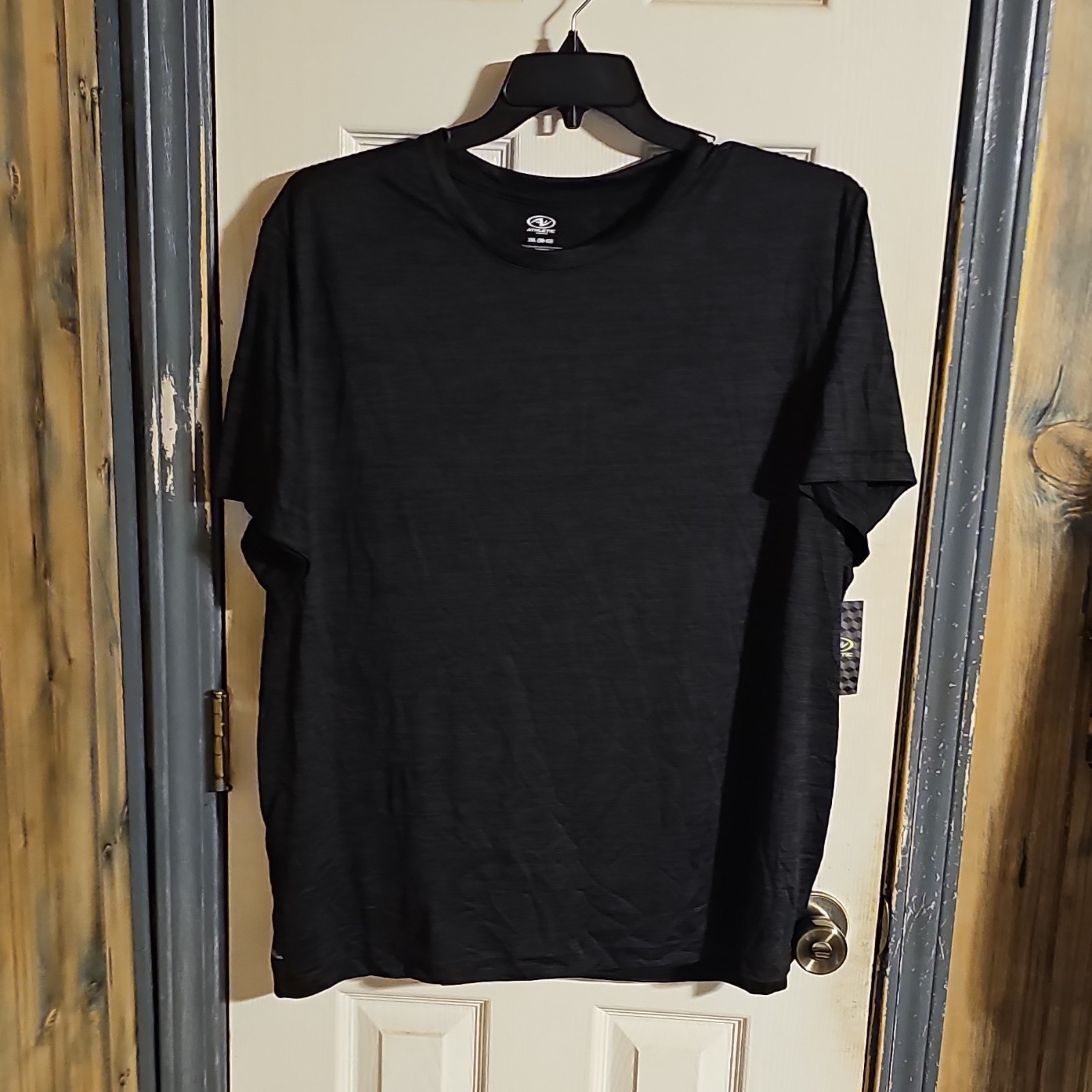 Athletic Works Men’s Lightweight Poly Jersey Tee Solid Black Crew Neck 2XL