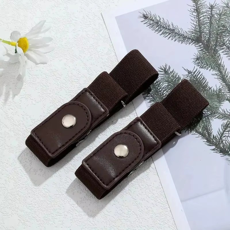 2 Pack No Buckle Elastic Belt Invisible Loop Belt for Jeans Pants*